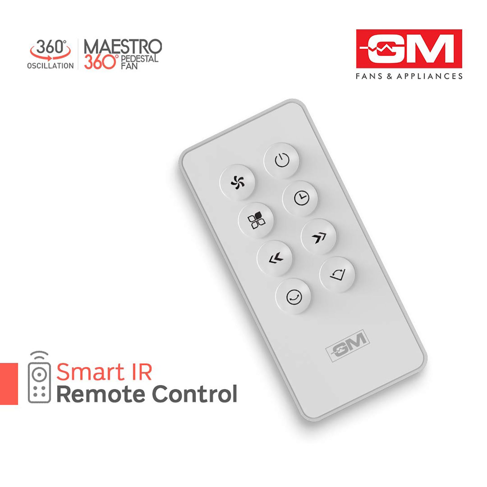 GM Maestro 400mm 3 Blade 360 Degree Oscillation Pedestal Fan with Remote (Rust Resistant, White)_7