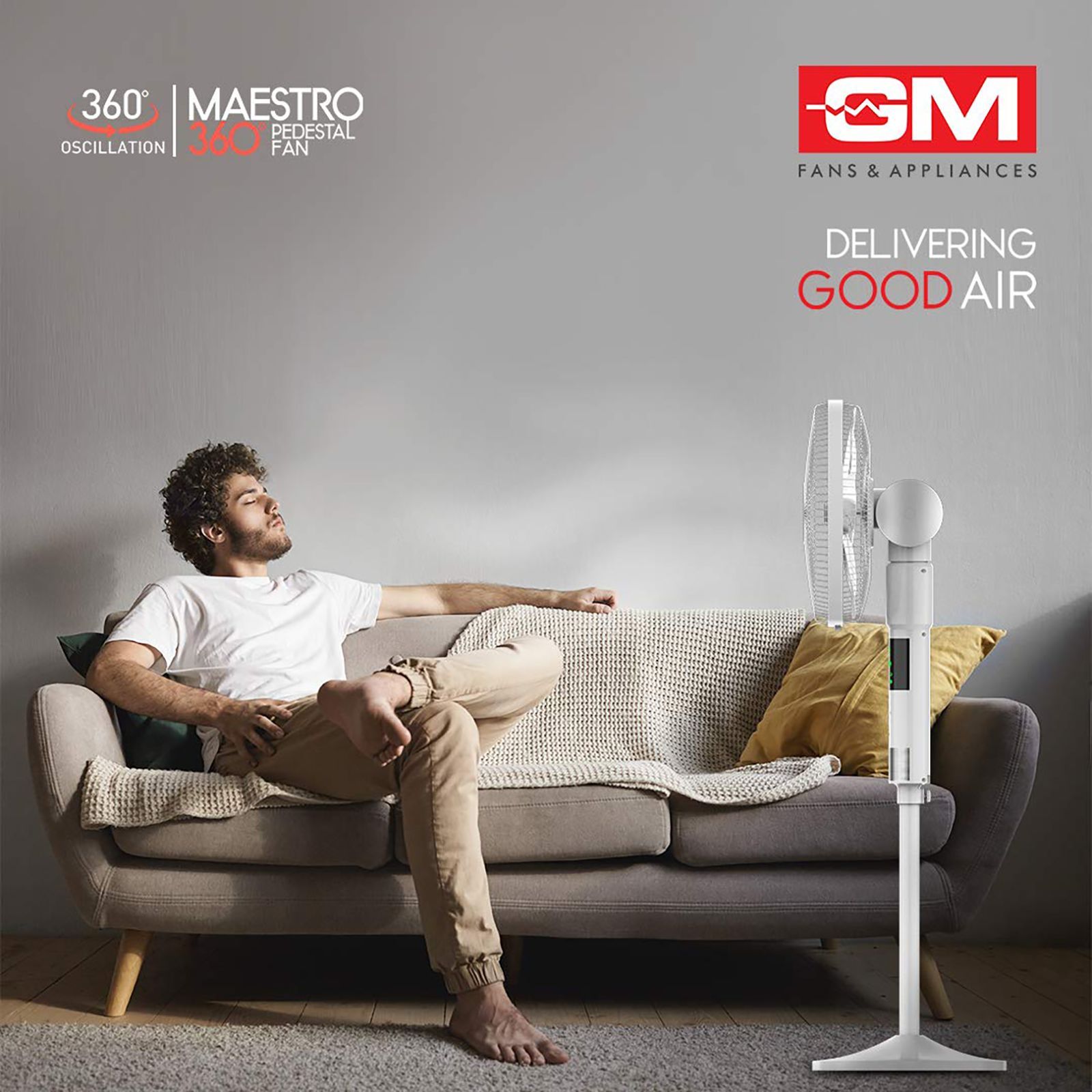 GM Maestro 400mm 3 Blade 360 Degree Oscillation Pedestal Fan with Remote (Rust Resistant, White)_6