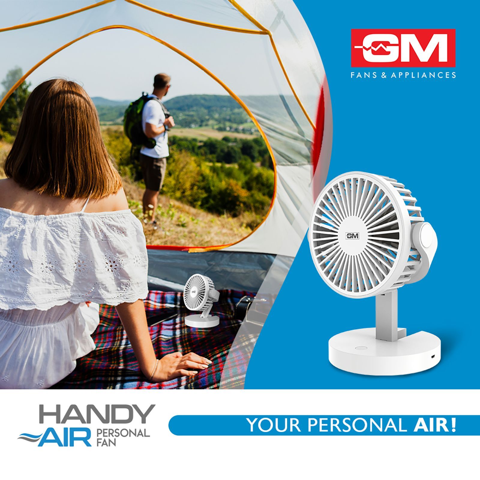 GM Handy Air 150mm 3 Blade Rechargeable Personal Fan with 2000 mAh Battery (5 Hr Non Stop Operation, White)_7