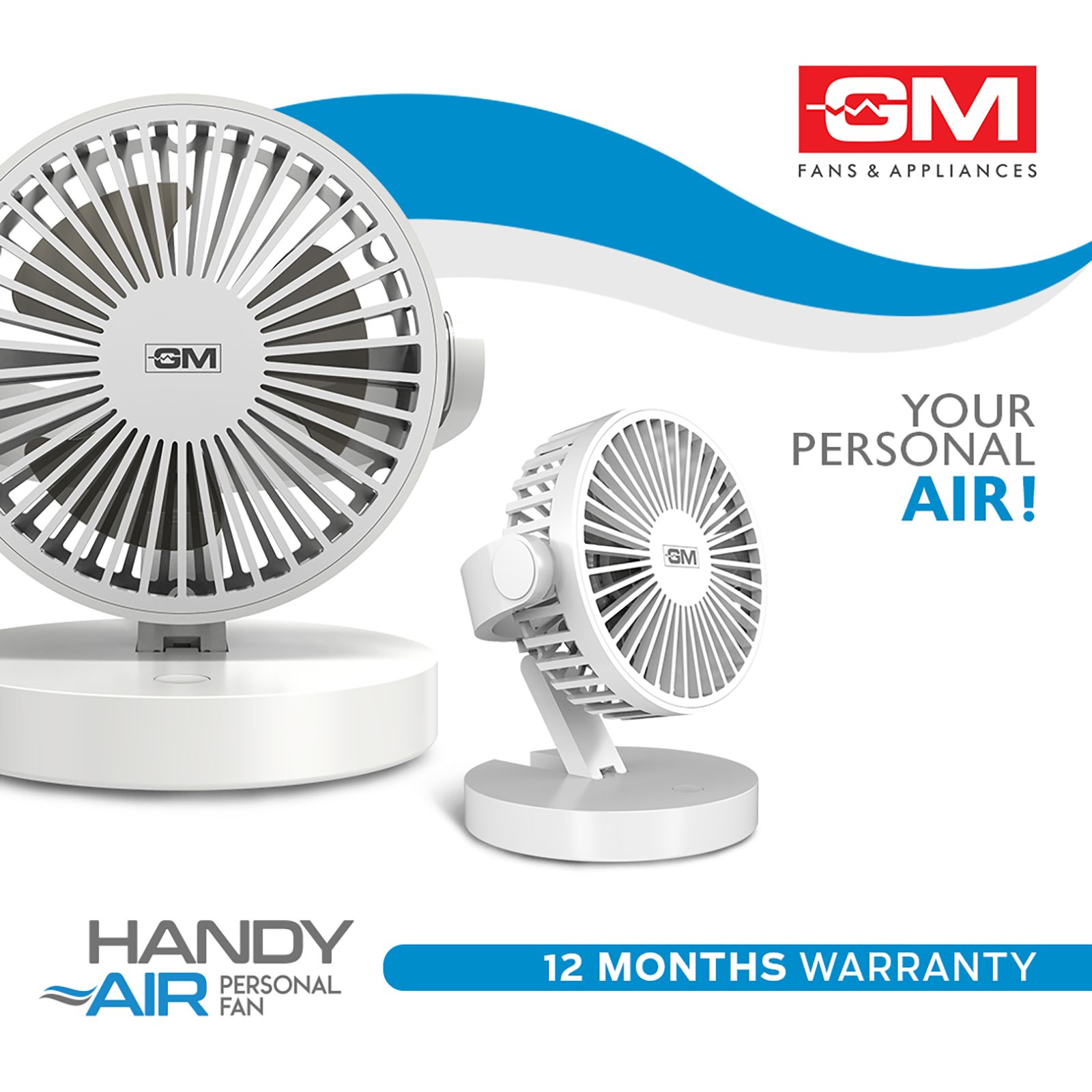 GM Handy Air 150mm 3 Blade Rechargeable Personal Fan with 2000 mAh Battery (5 Hr Non Stop Operation, White)_8