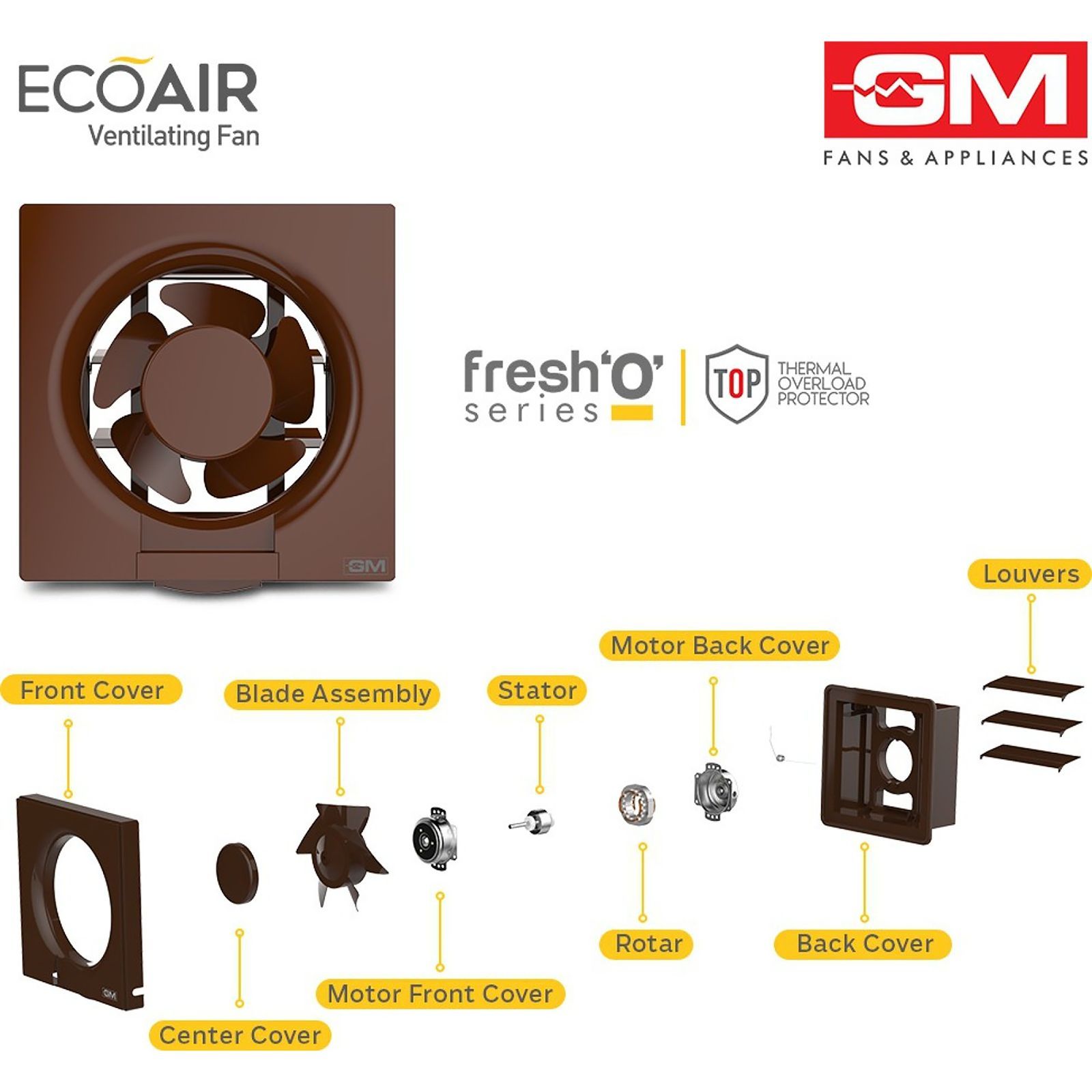 GM Eco Air 150mm Exhaust Fan (Low Noise Operation, Brown)_9