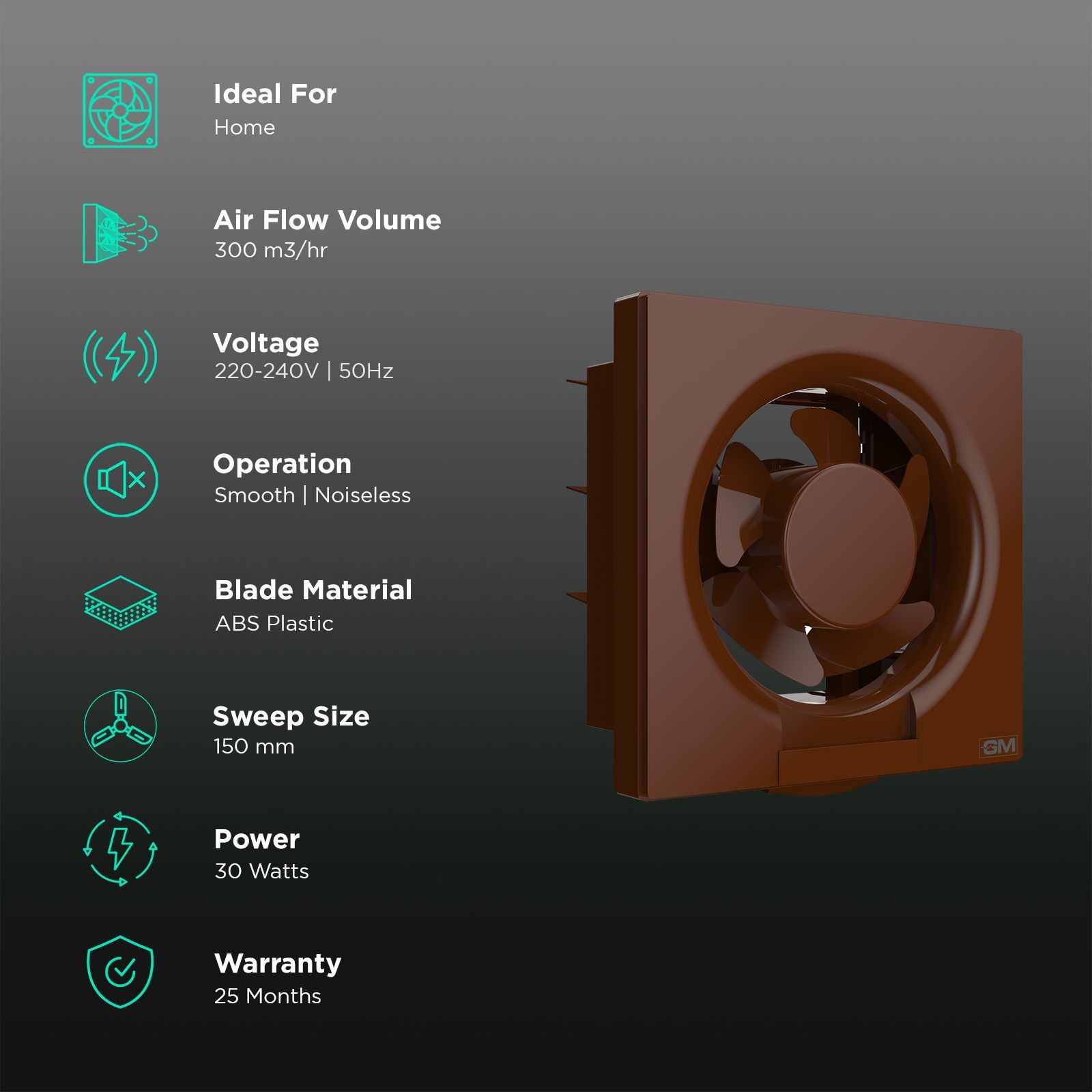 GM Eco Air 150mm Exhaust Fan (Low Noise Operation, Brown)_3