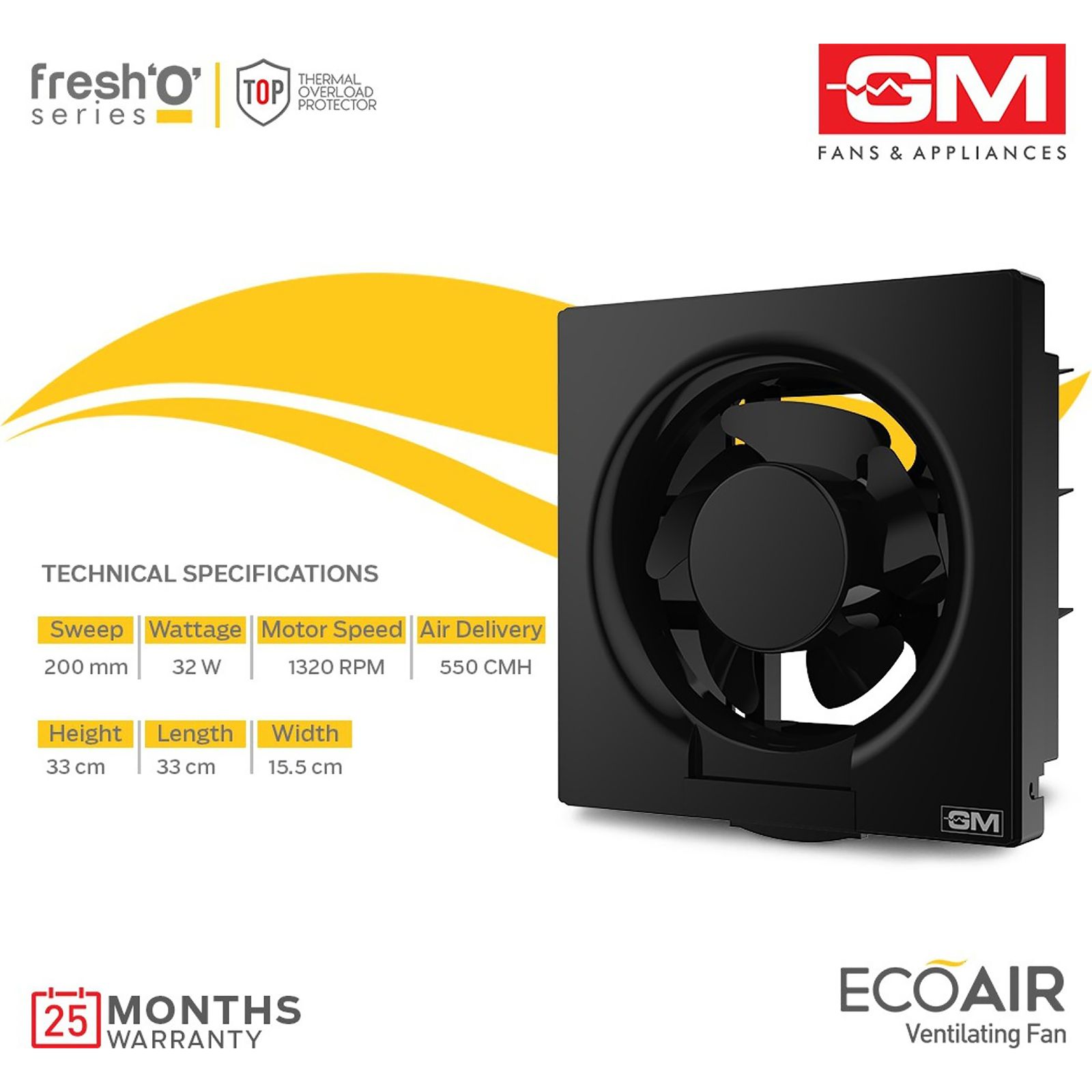 GM Eco Air 200mm Exhaust Fan (Low Noise Operation, Black)_9