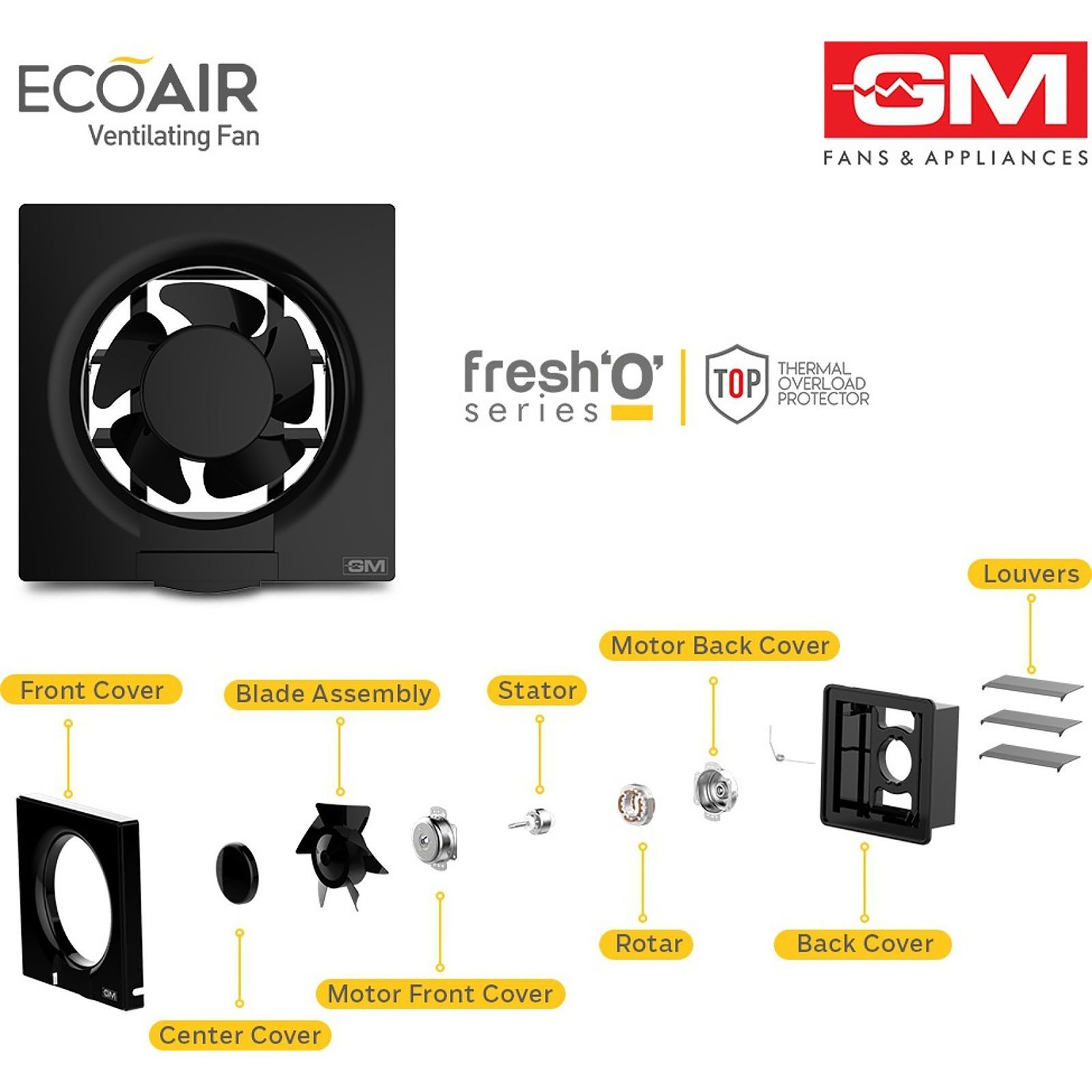 GM Eco Air 200mm Exhaust Fan (Low Noise Operation, Black)_7