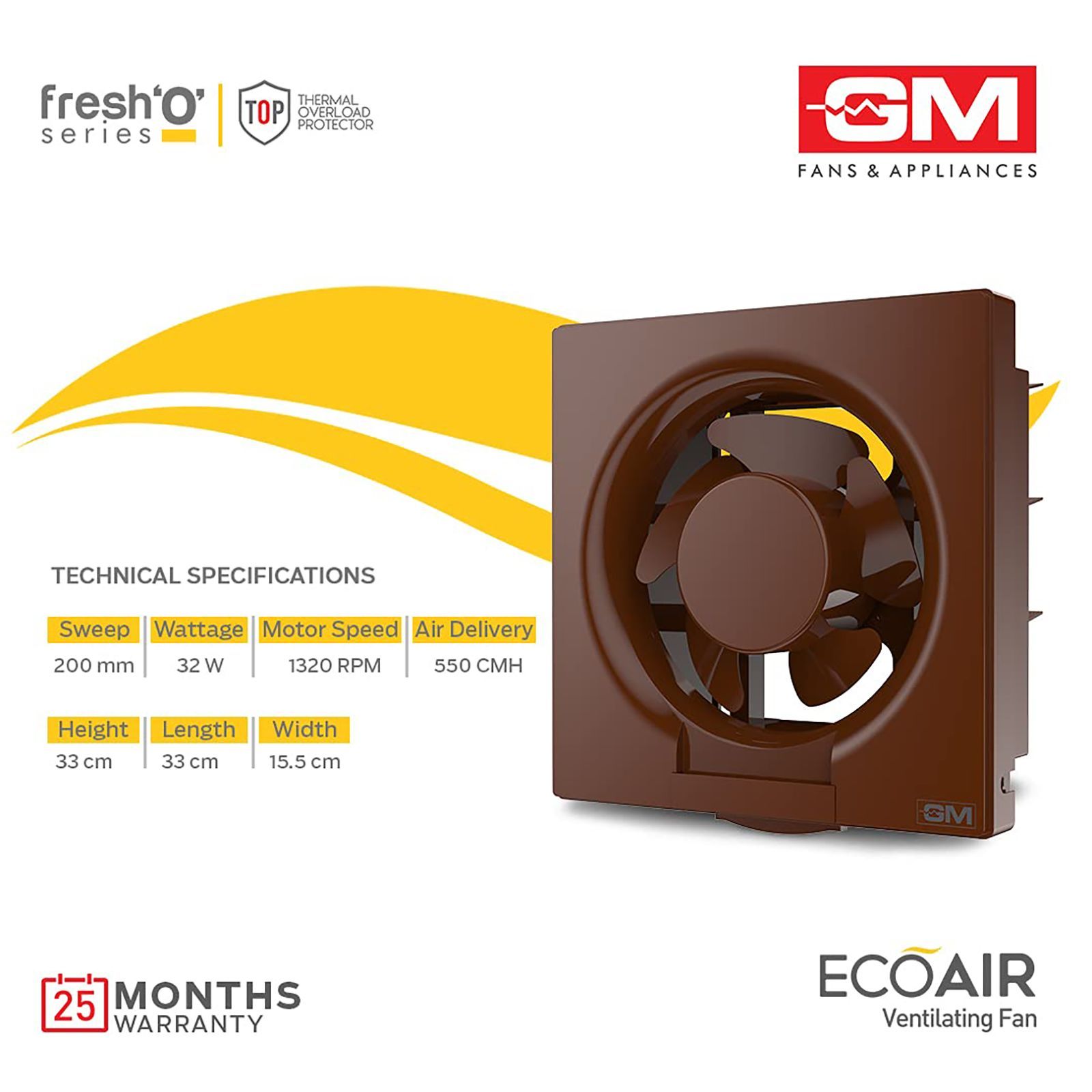 GM Eco Air 200mm Exhaust Fan (Low Noise Operation, Brown)_5