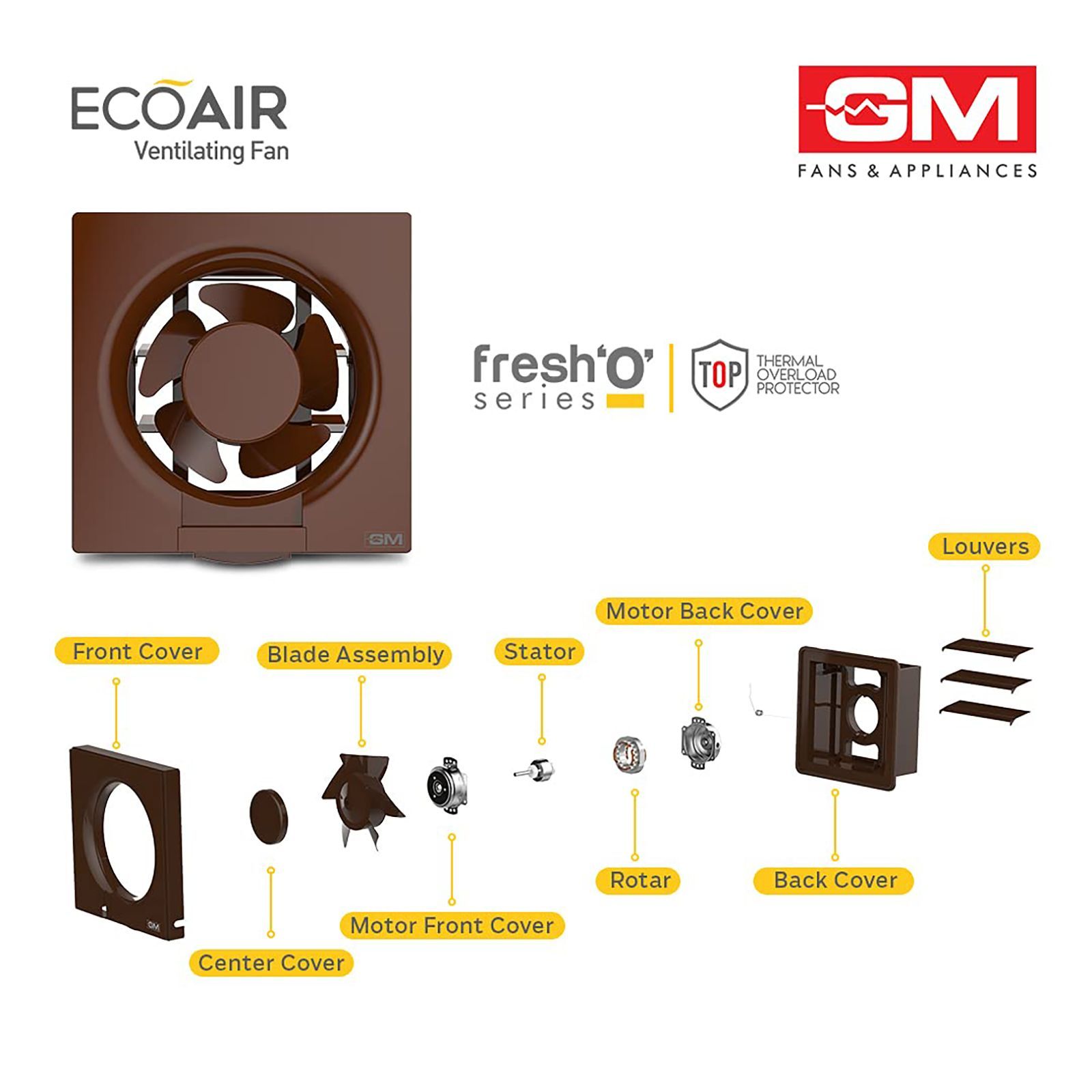GM Eco Air 200mm Exhaust Fan (Low Noise Operation, Brown)_6