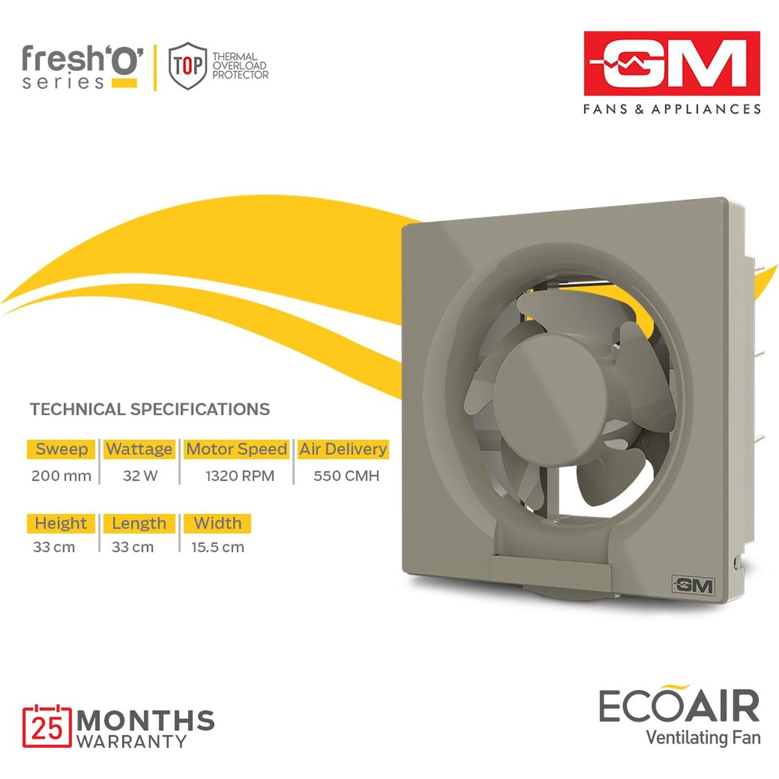 GM Eco Air 200mm Exhaust Fan (Low Noise Operation, Ivory)_9