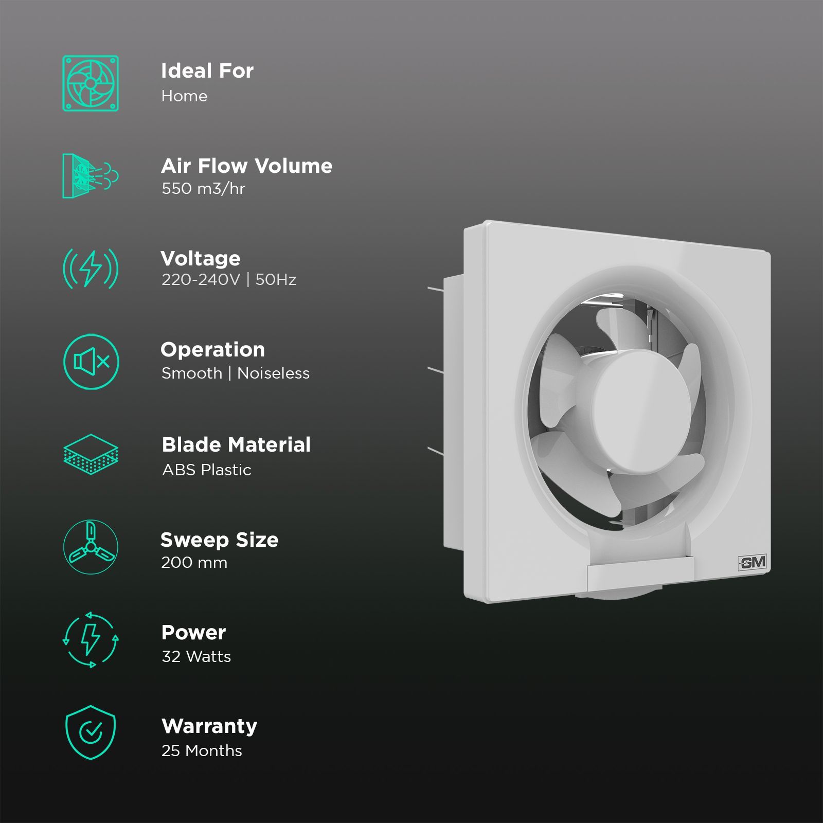 GM Eco Air 200mm Exhaust Fan (Low Noise Operation, White)_3