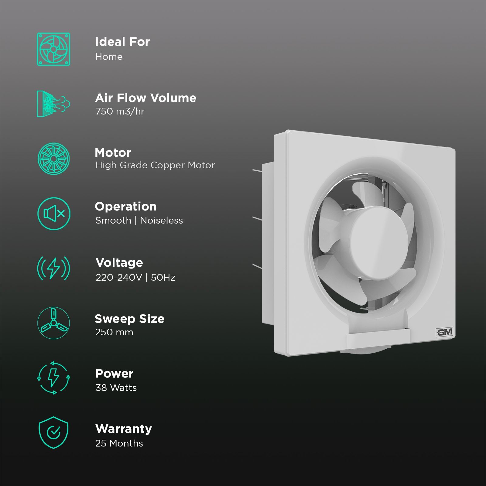 GM Eco Air 250mm Exhaust Fan (Super Silent Functionality, White)_3