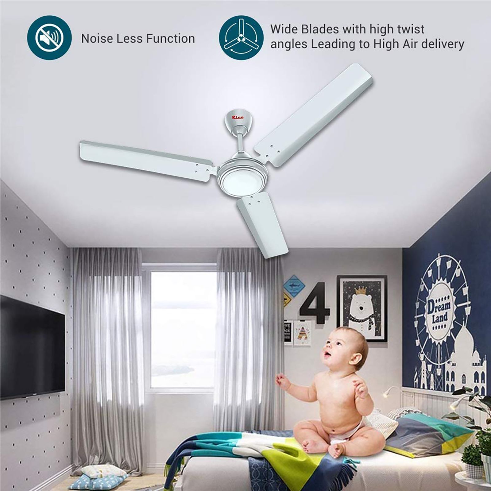 Rico Oric 3 Star 1400mm 3 Blade Copper Motor Ceiling Fan (Rust & Dust Resistant, White)_6