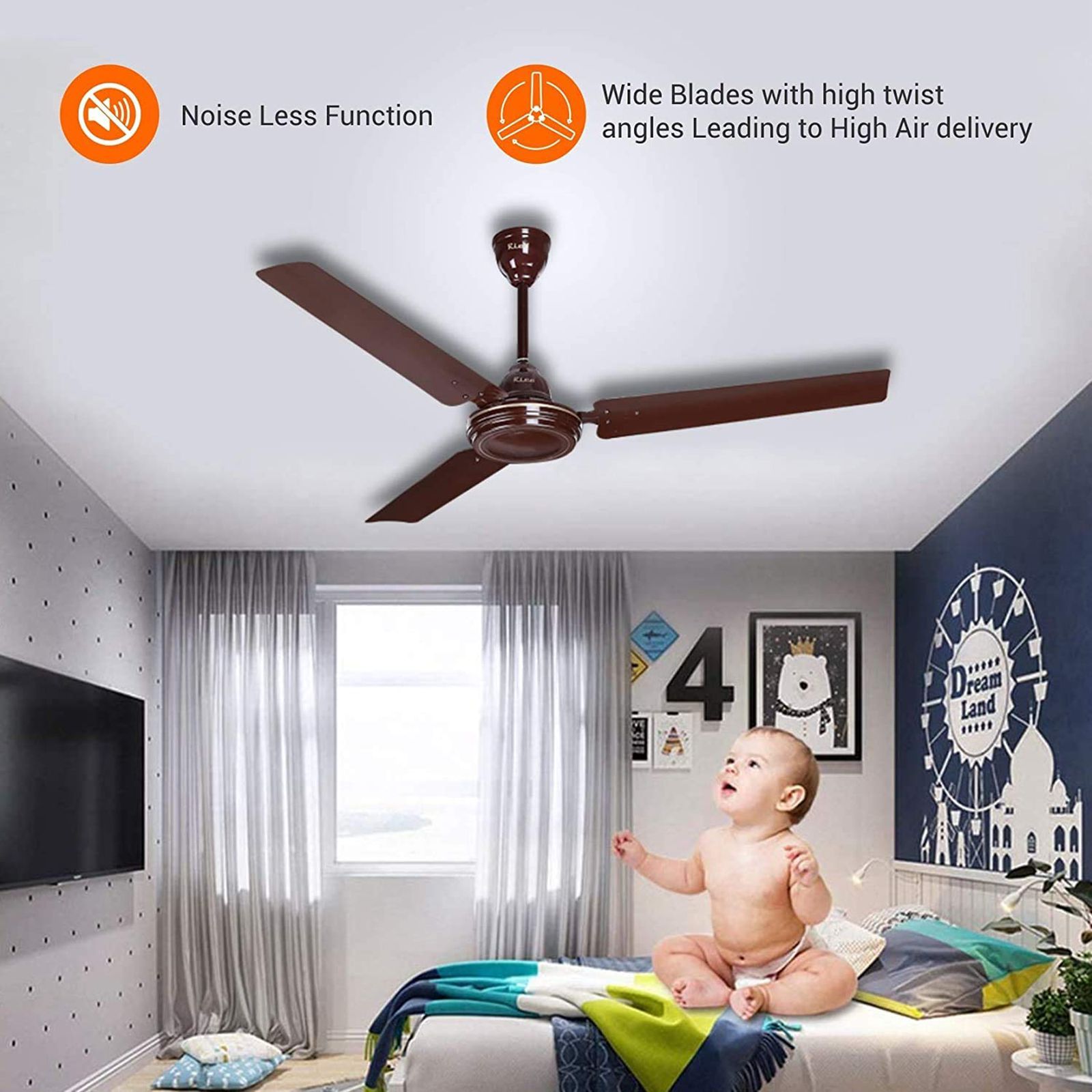Rico 1400mm 3 Blade Copper Winding Motor Ceiling Fan (Dust Resistant, Brown)_5