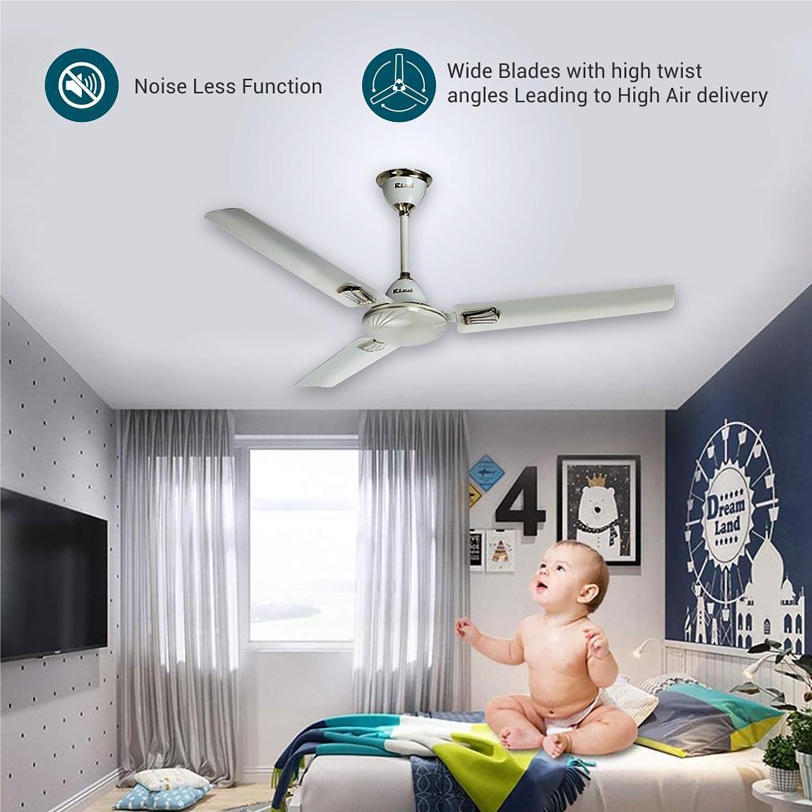 Rico 1400mm 3 Blade Copper Winding Motor Ceiling Fan (Rust & Dust Resistant, White)_5