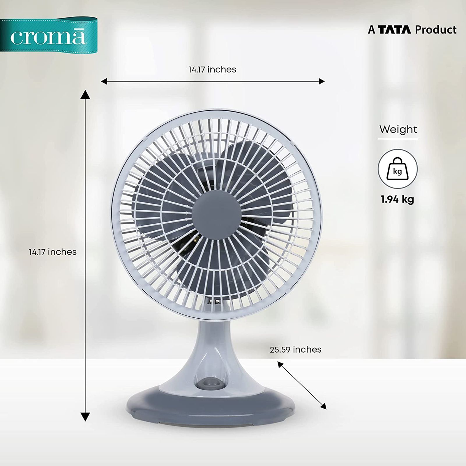 Croma 225mm 3 Blade Energy Efficient Table Fan (Silent Operation, Grey)_14