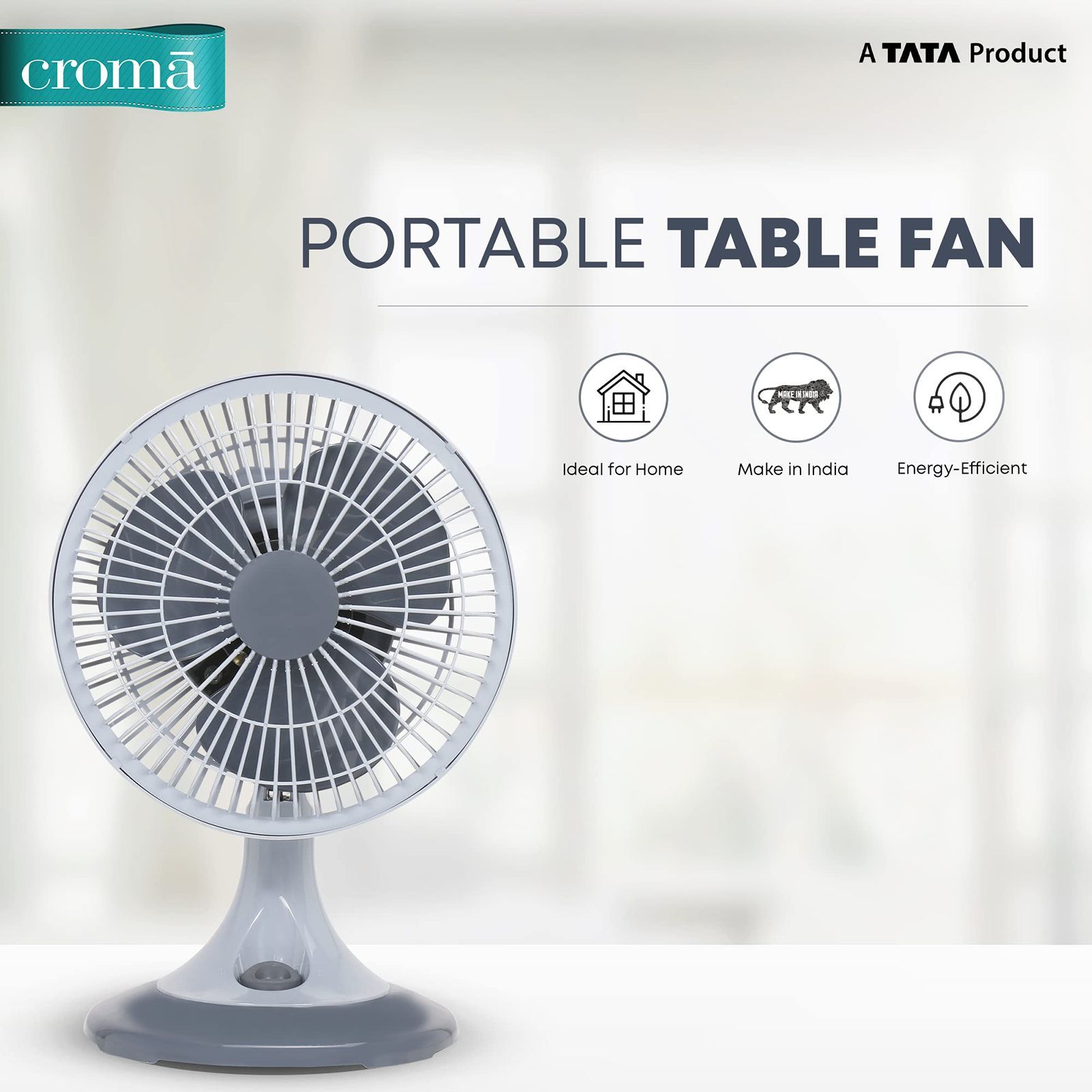 Croma 225mm 3 Blade Energy Efficient Table Fan (Silent Operation, Grey)_5