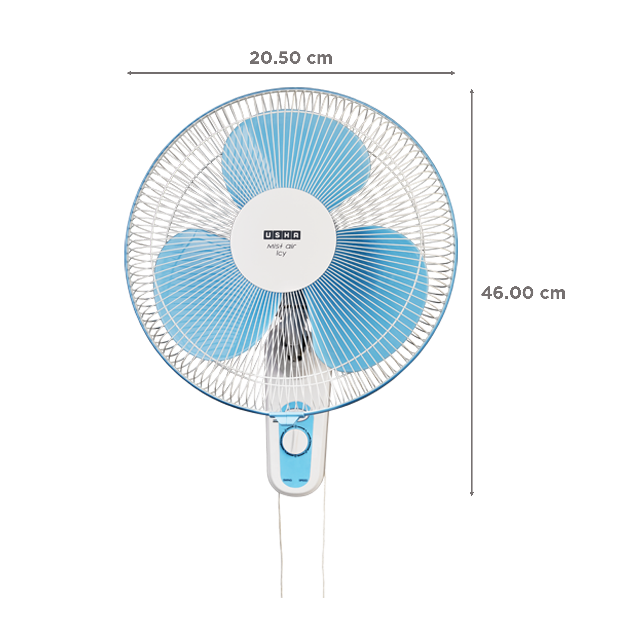 USHA Mist Air Flo 400mm 3 Blade Inverter Technology Wall Mounted Fan (Easy Tilt, Light Blue)_2
