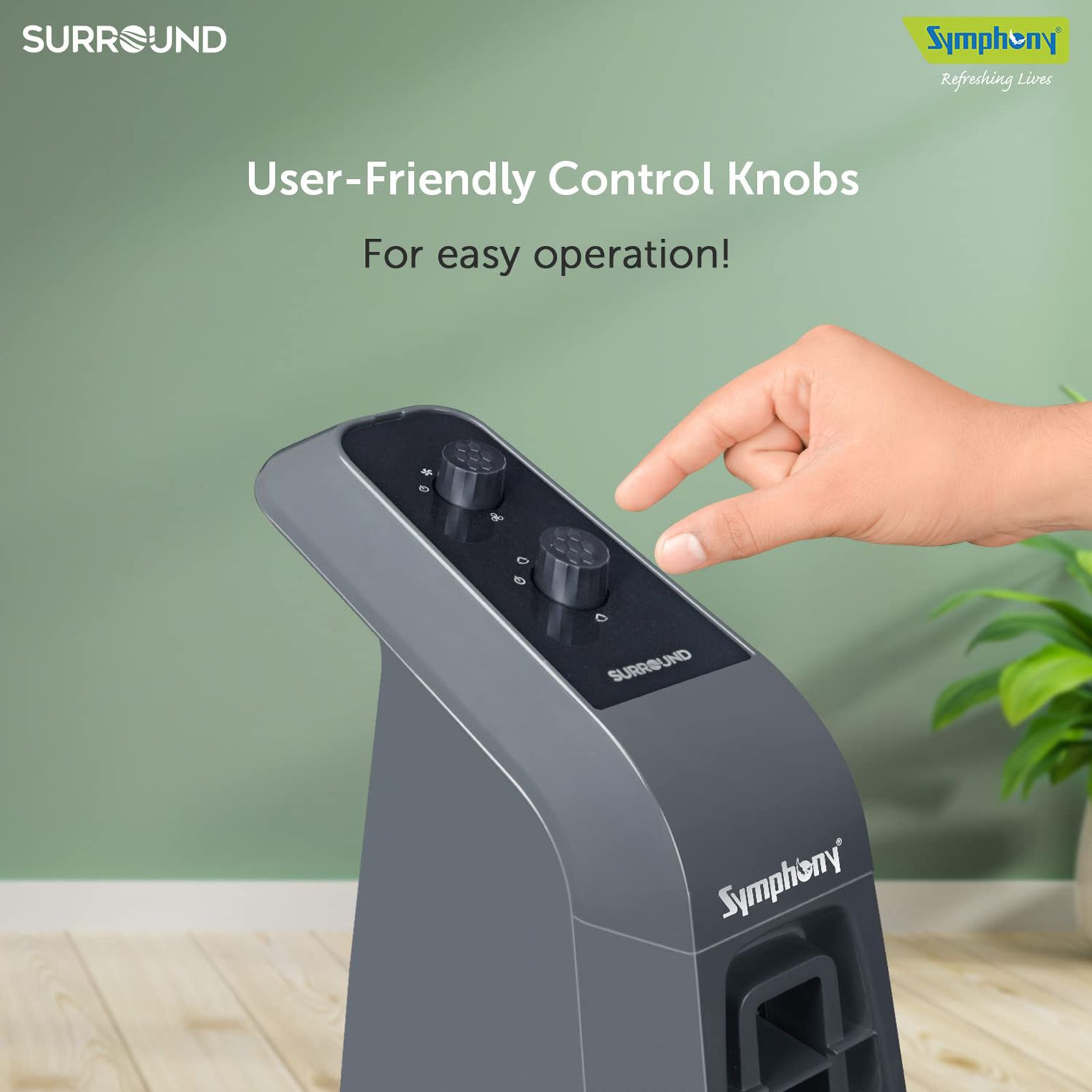 Symphony Surround Bladeless 25 ft Air Throw 650 m3/hr Air Delivery Tower Fan (Powerful Air Throw, Dark Grey)_8