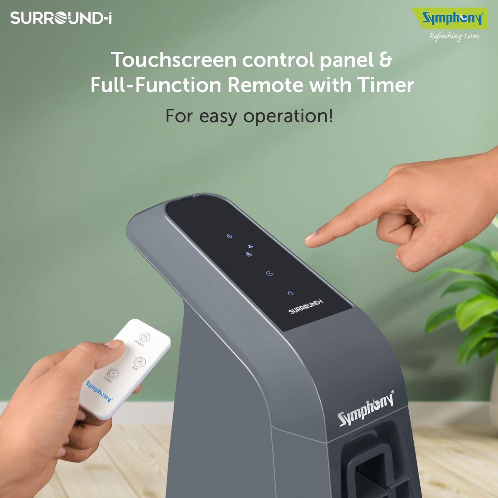 Symphony Surround-I Bladeless 25 ft Air Throw 650 m3/hr Air Delivery Tower Fan with Remote (Touchscreen Control Panel, Dark Grey) Symphony Surround-I Bladeless 25 ft Air Throw 650 m3/hr Air Delivery Tower Fan with Remote (Touchscreen Control Panel, Dark Grey)_7