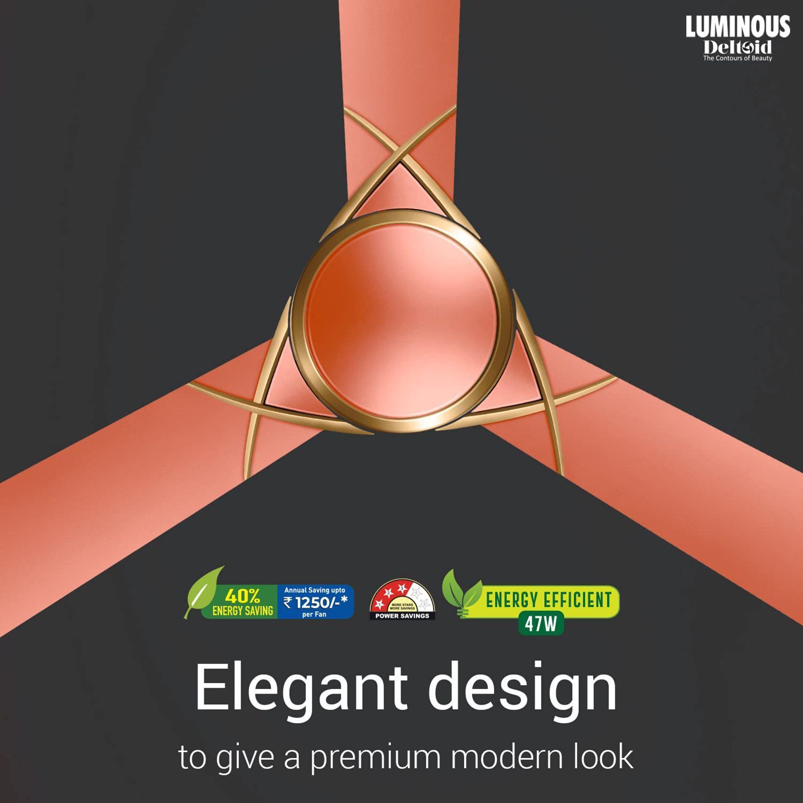 LUMINOUS Deltoid 3 Star 1200mm 3 Blade High Speed Ceiling Fan (Low Power Consumption, Rose Gold)_8