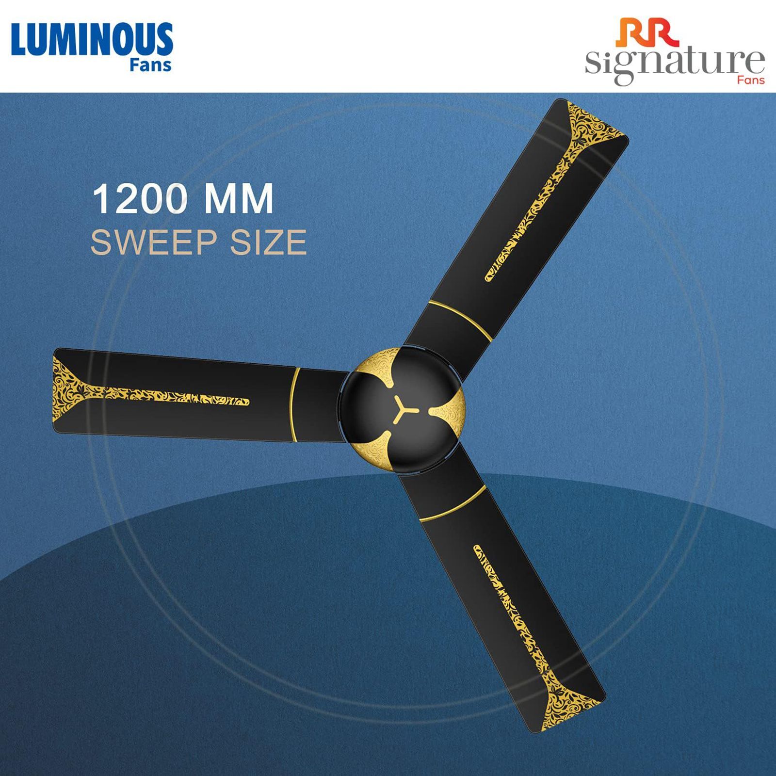 LUMINOUS Jaipur Ghoomar 3 Star 1200mm 3 Blade High Speed Ceiling Fan (Energy Saving, Abu Black)_7