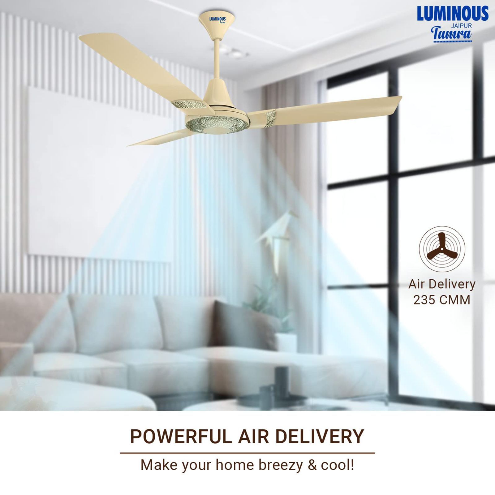 LUMINOUS Jaipur Tamra 3 Star 1200mm 3 Blade High Speed Ceiling Fan (Energy Saving, Kanak Gold)_7