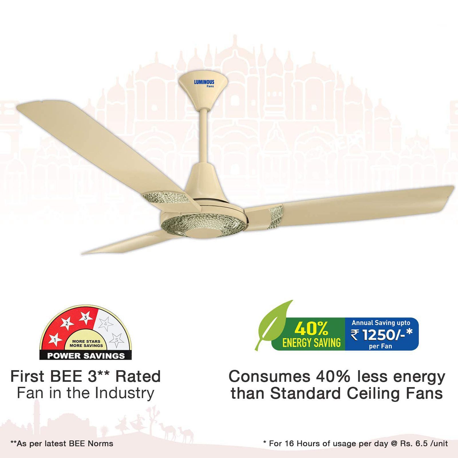 LUMINOUS Jaipur Tamra 3 Star 1200mm 3 Blade High Speed Ceiling Fan (Energy Saving, Kanak Gold)_8