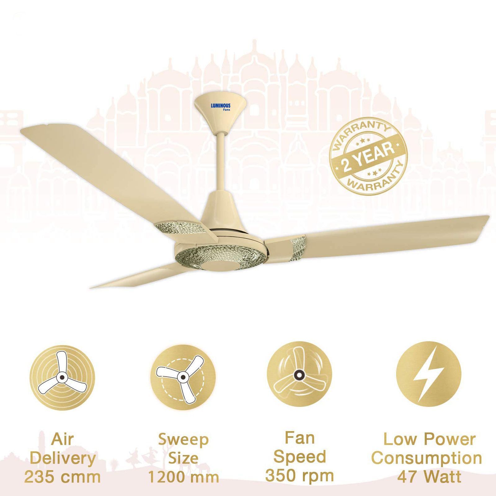LUMINOUS Jaipur Tamra 3 Star 1200mm 3 Blade High Speed Ceiling Fan (Energy Saving, Kanak Gold)_11