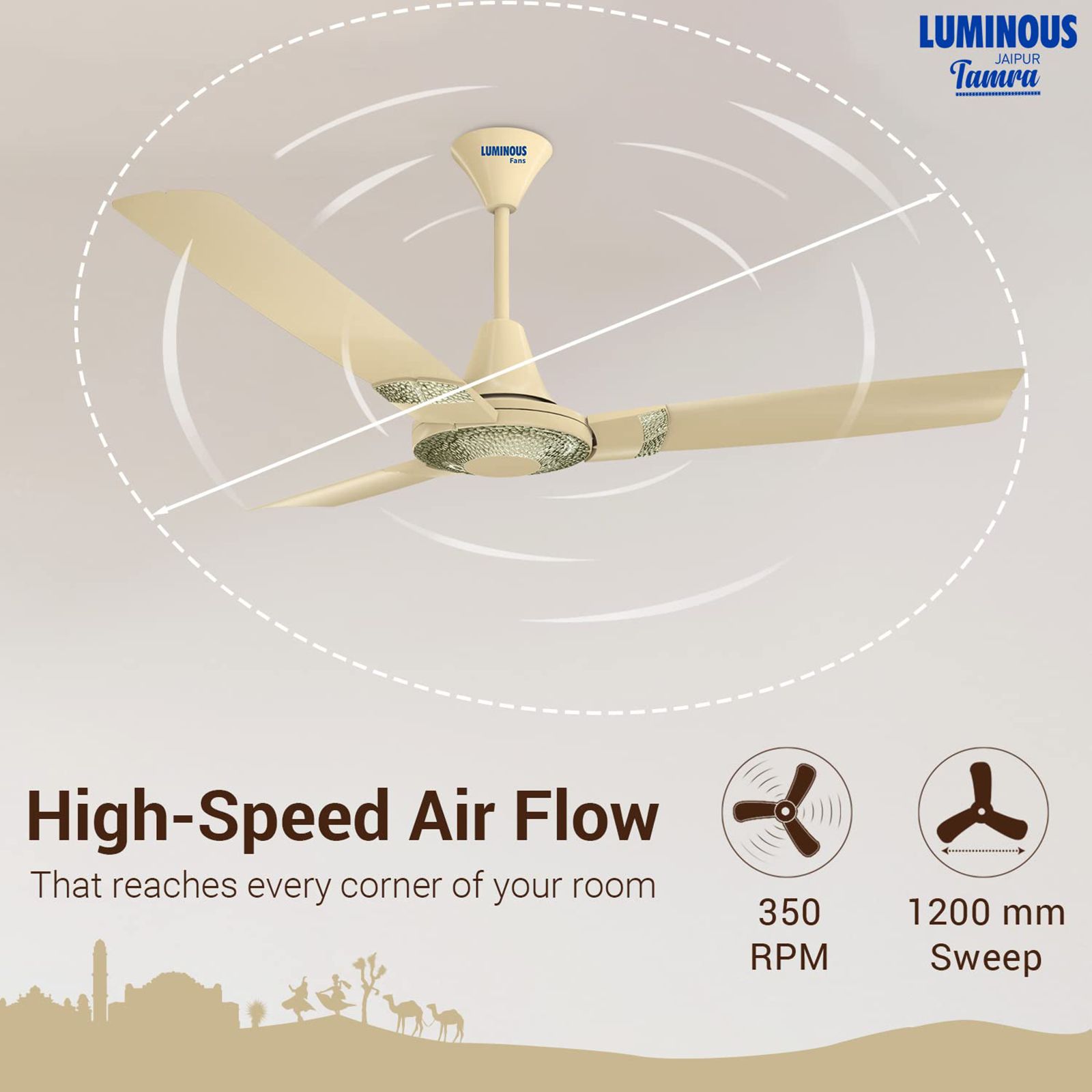 LUMINOUS Jaipur Tamra 3 Star 1200mm 3 Blade High Speed Ceiling Fan (Energy Saving, Kanak Gold)_5
