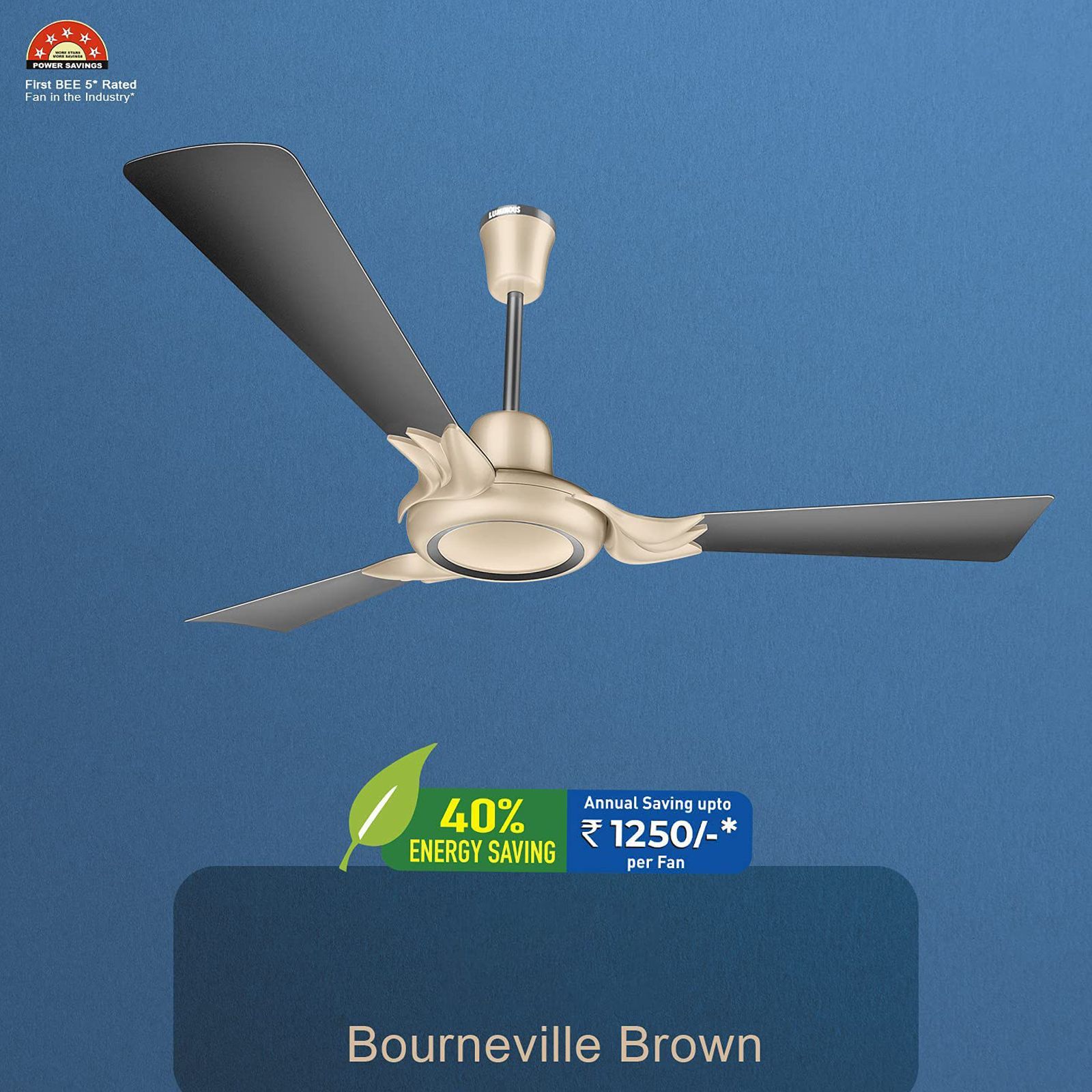 LUMINOUS London Mayfair 3 Star 1200mm 3 Blade Silent Operation Ceiling Fan with Remote (Dust Repellent, Bourneville Brown)_8