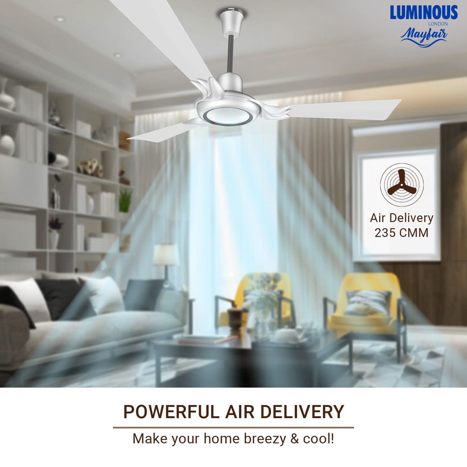 LUMINOUS London Mayfair 3 Star 1200mm 3 Blade Silent Operation Ceiling Fan with Remote (Dust Repellent, Wimbeldon White)_9