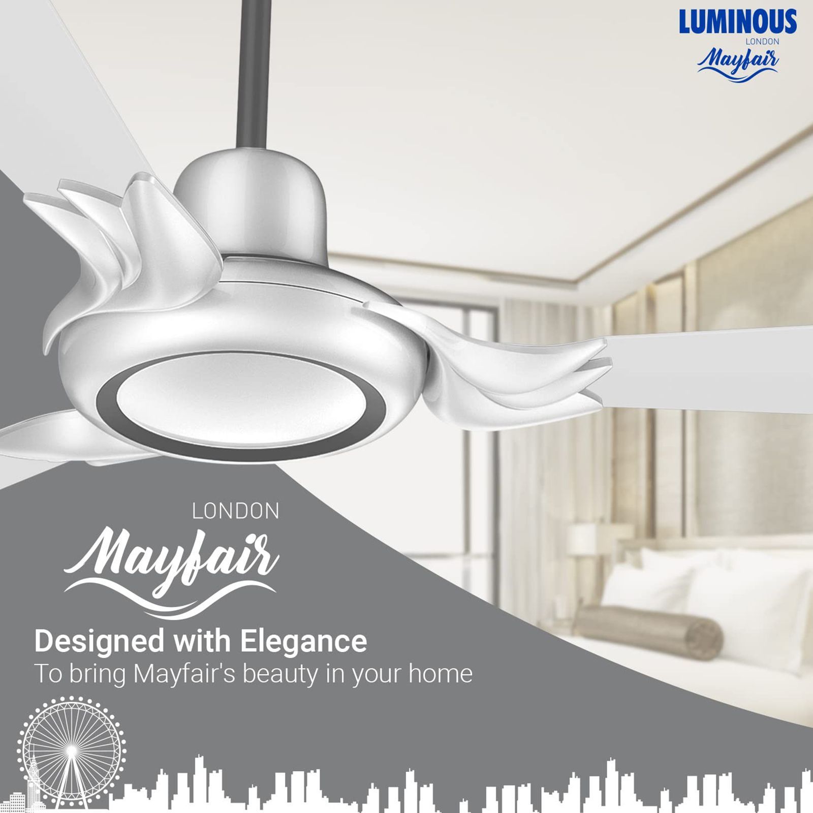 LUMINOUS London Mayfair 3 Star 1200mm 3 Blade Silent Operation Ceiling Fan with Remote (Dust Repellent, Wimbeldon White)_5