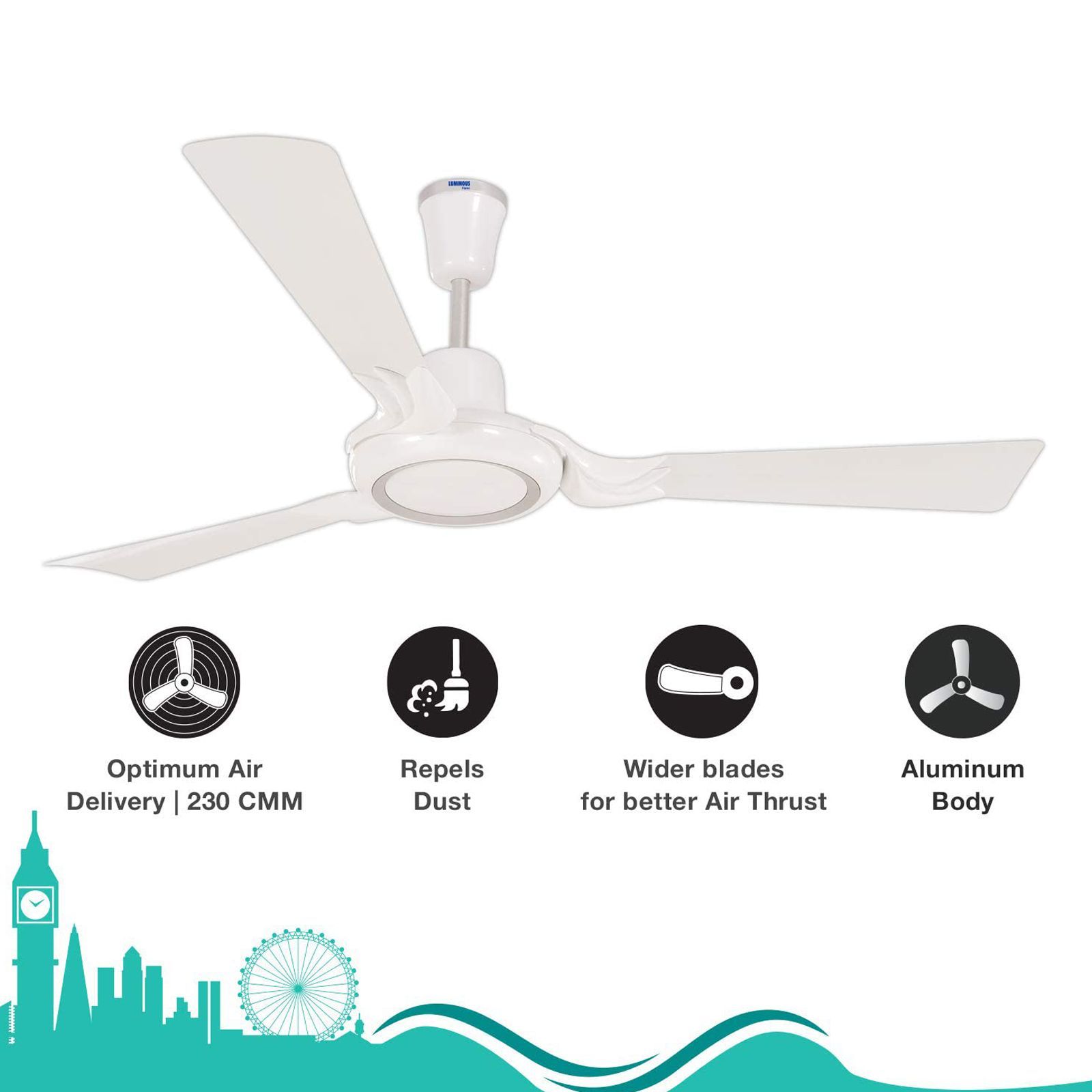 LUMINOUS London Mayfair 3 Star 1200mm 3 Blade Silent Operation Ceiling Fan with Remote (Dust Repellent, Wimbeldon White)_6