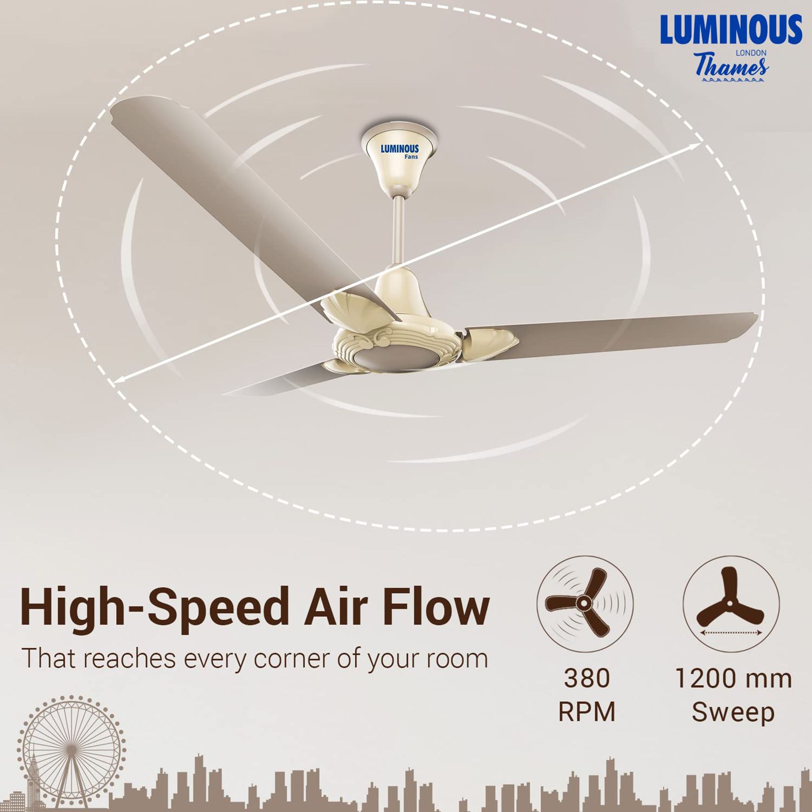 LUMINOUS London Thames 1200mm 3 Blade High Speed Ceiling Fan (Low Power Consumption, Russet Brown)_12