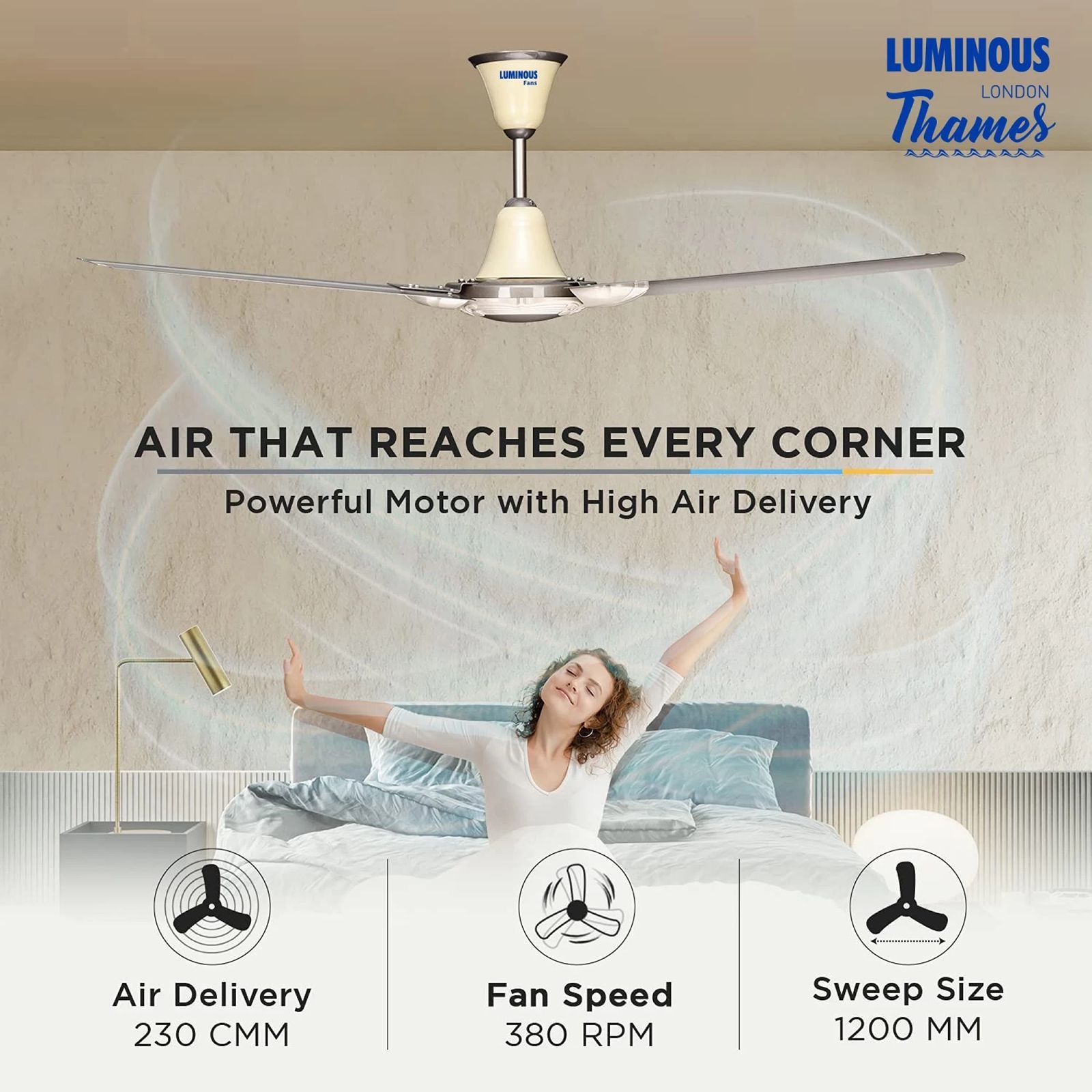 LUMINOUS London Thames 1200mm 3 Blade High Speed Ceiling Fan (Low Power Consumption, Russet Brown)_13