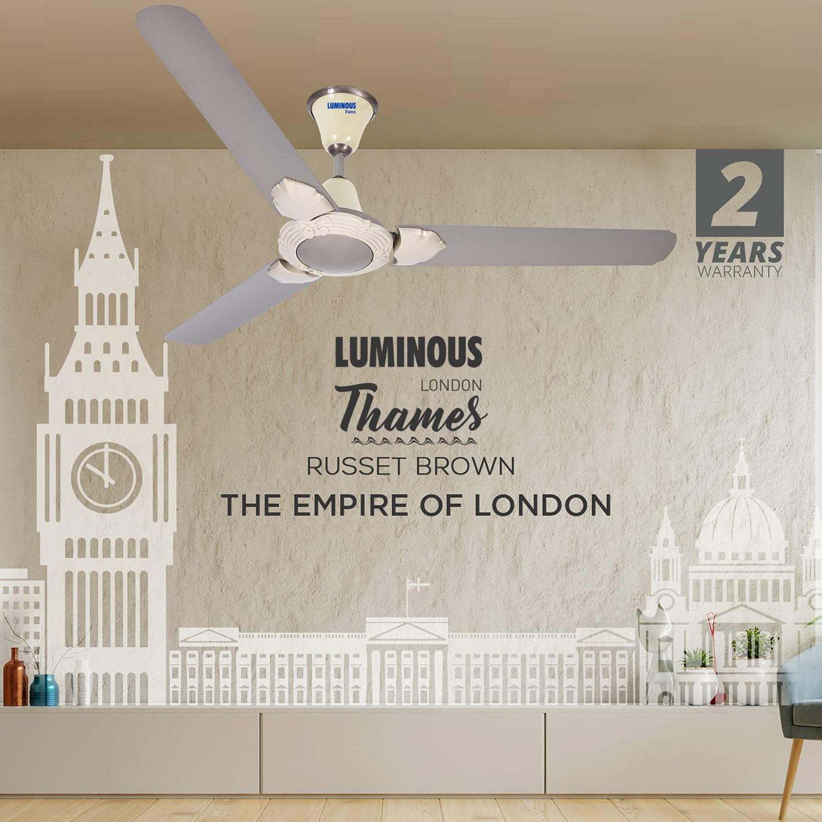 LUMINOUS London Thames 1200mm 3 Blade High Speed Ceiling Fan (Low Power Consumption, Russet Brown)_5