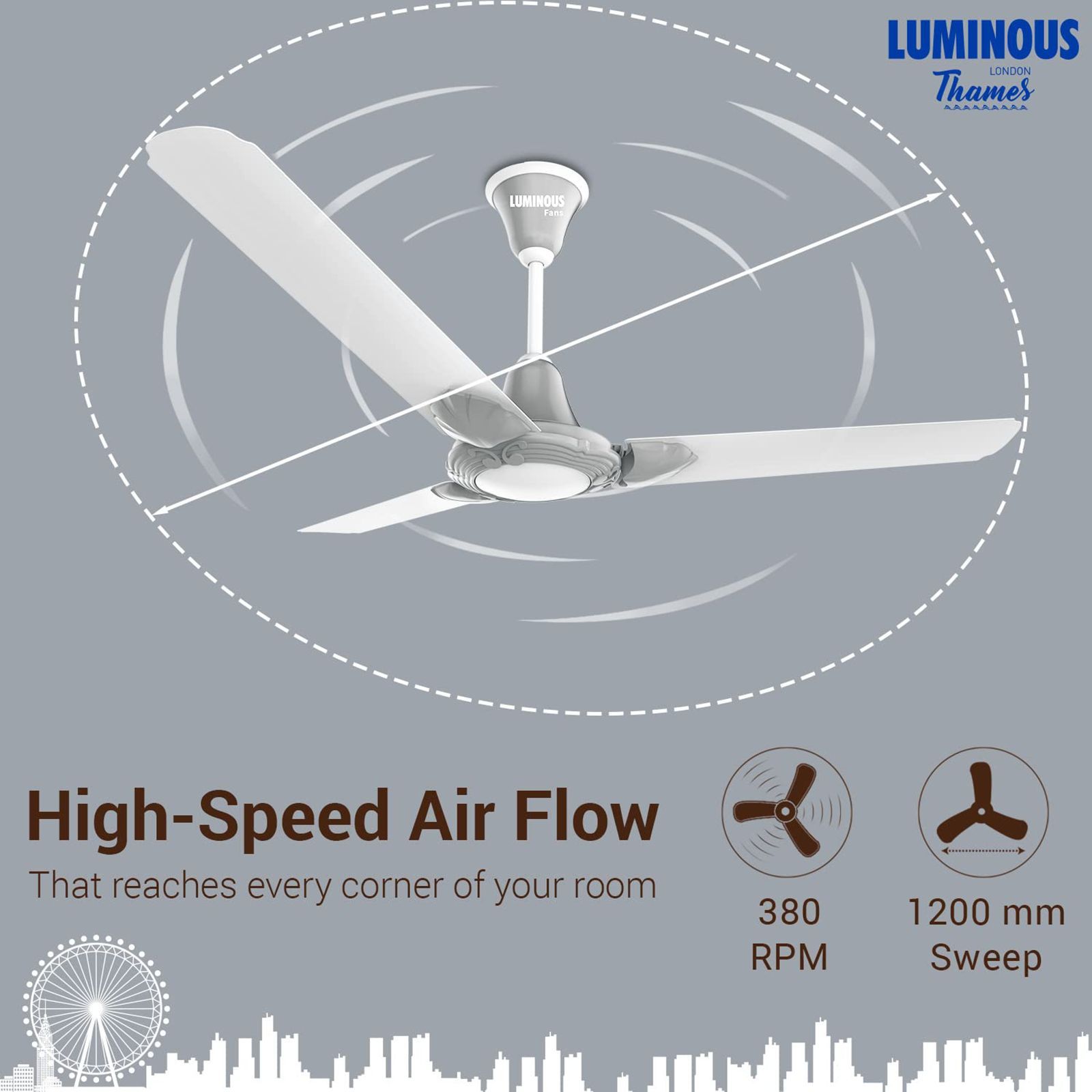 LUMINOUS London Thames 1200mm 3 Blade High Speed Ceiling Fan (Low Power Consumption, Wimbledon White) LUMINOUS London Thames 1200mm 3 Blade High Speed Ceiling Fan (Low Power Consumption, Wimbledon White)_11