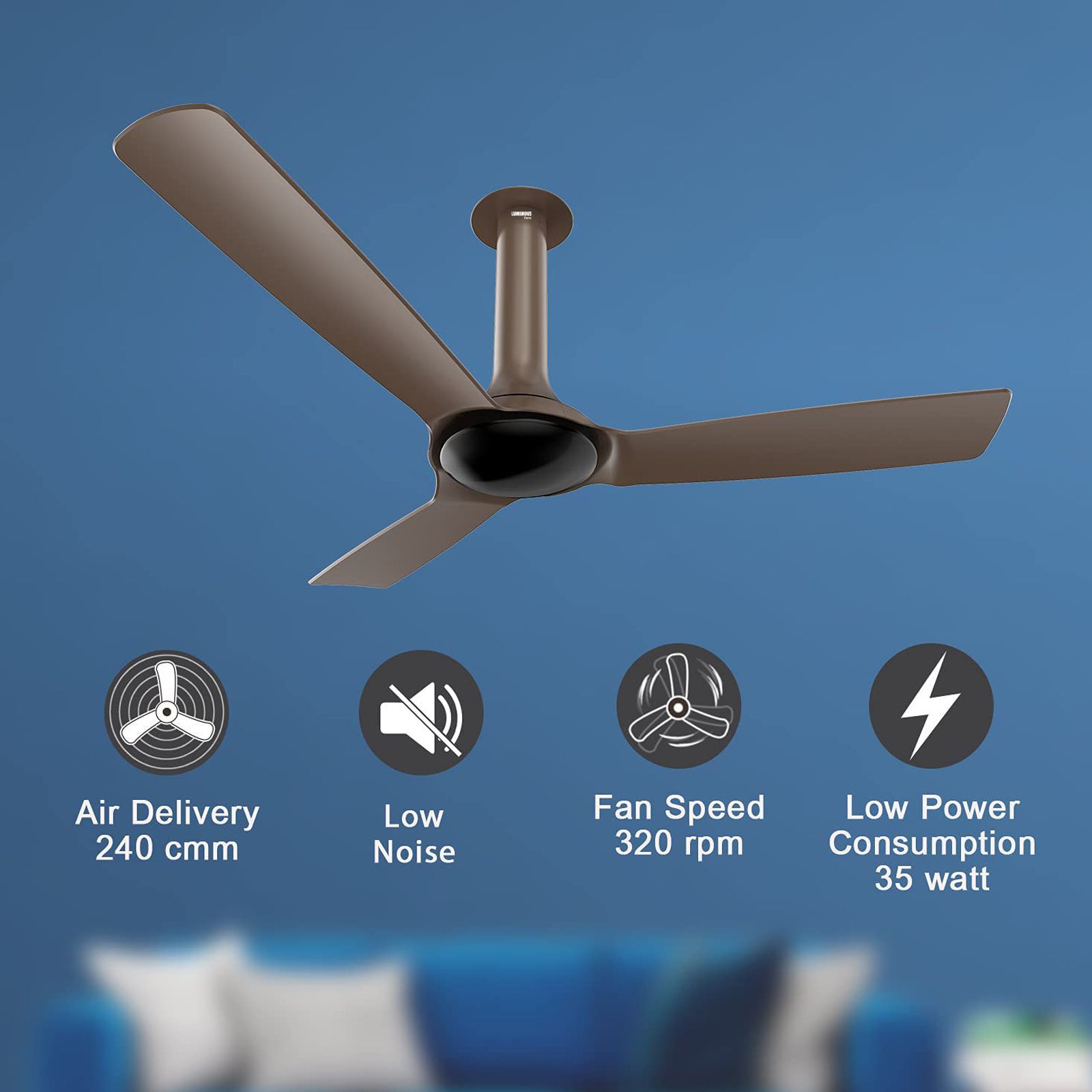 LUMINOUS New York Chelsea 5 Star 1200mm 3 Blade BLDC Motor Ceiling Fan with Remote (Energy Saving, Caramel Brown)_7