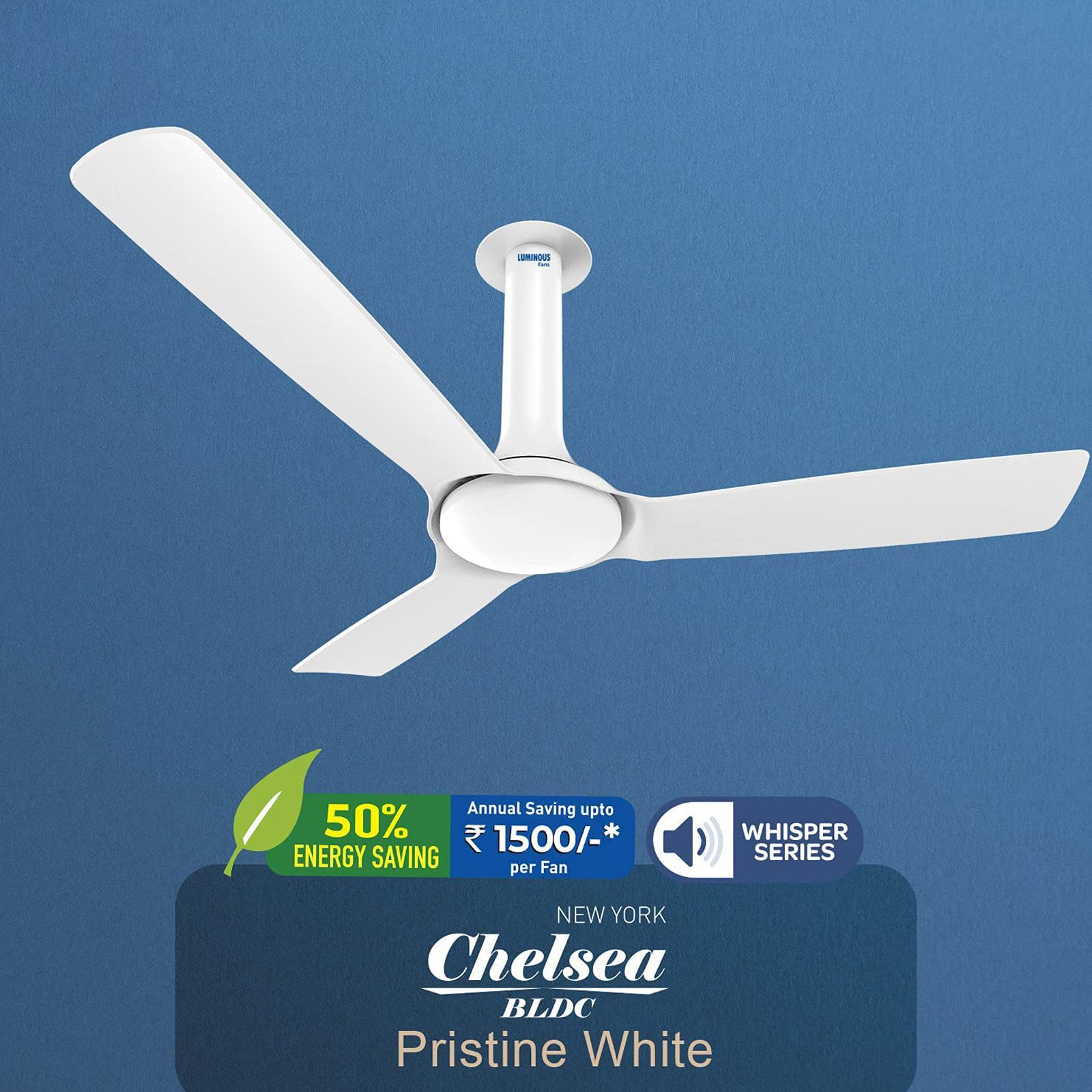 LUMINOUS New York Chelsea 5 Star 1200mm 3 Blade BLDC Motor Ceiling Fan with Remote (Energy Saving, Pristine White)_5
