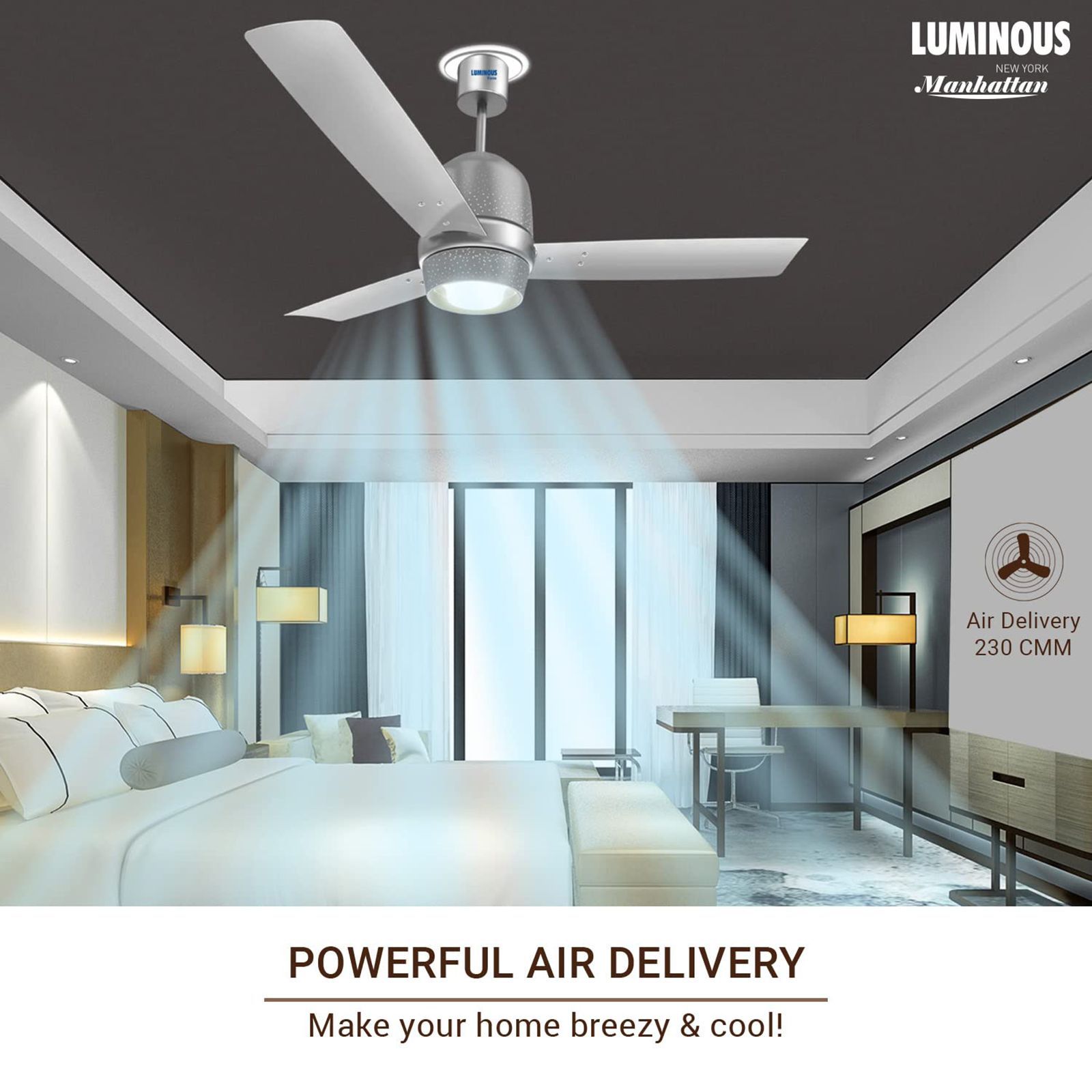 LUMINOUS New York Manhattan 1200mm 3 Blade High Speed Ceiling Fan (Dust Repellent, Moonlight Silver)_10