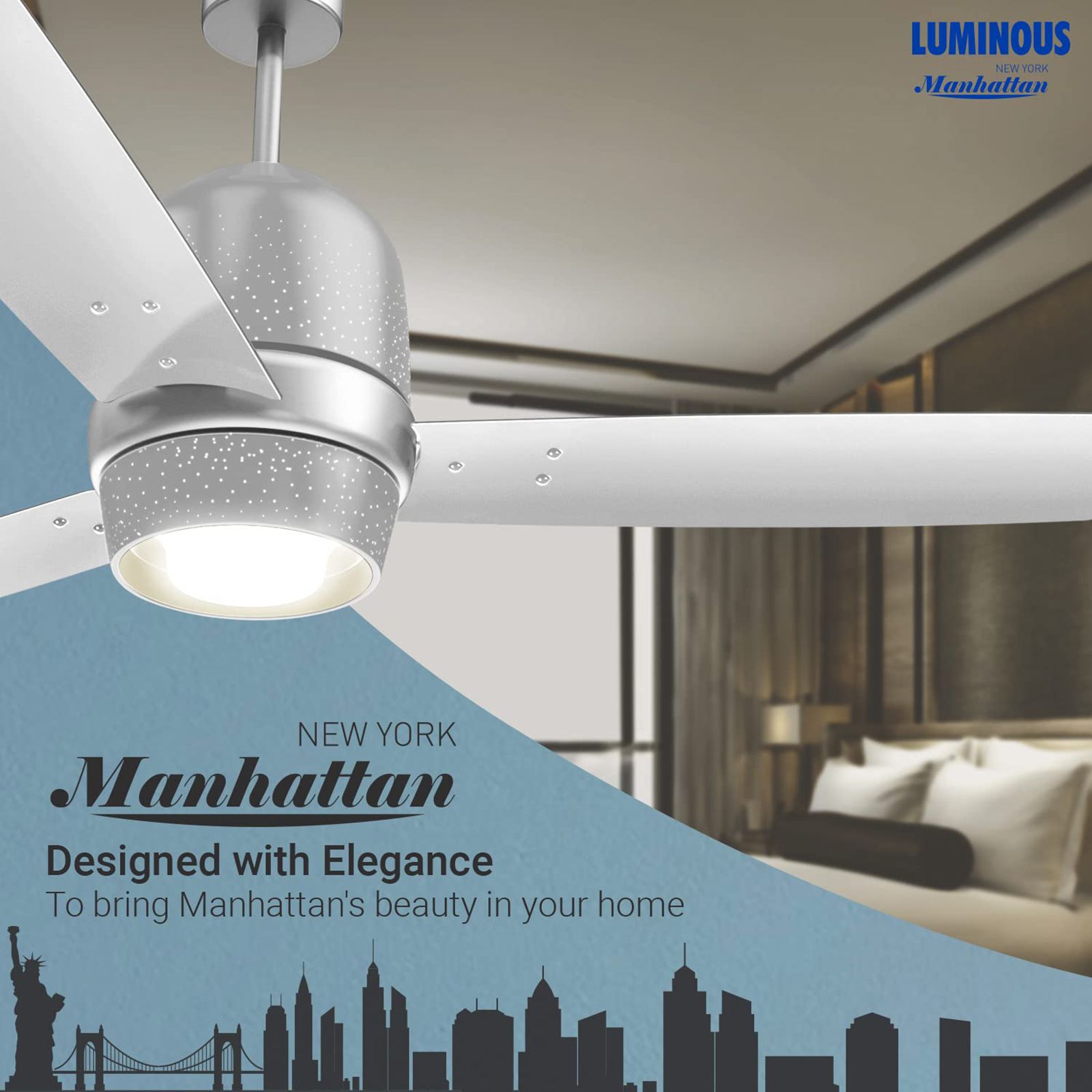 LUMINOUS New York Manhattan 1200mm 3 Blade High Speed Ceiling Fan (Dust Repellent, Moonlight Silver)_13