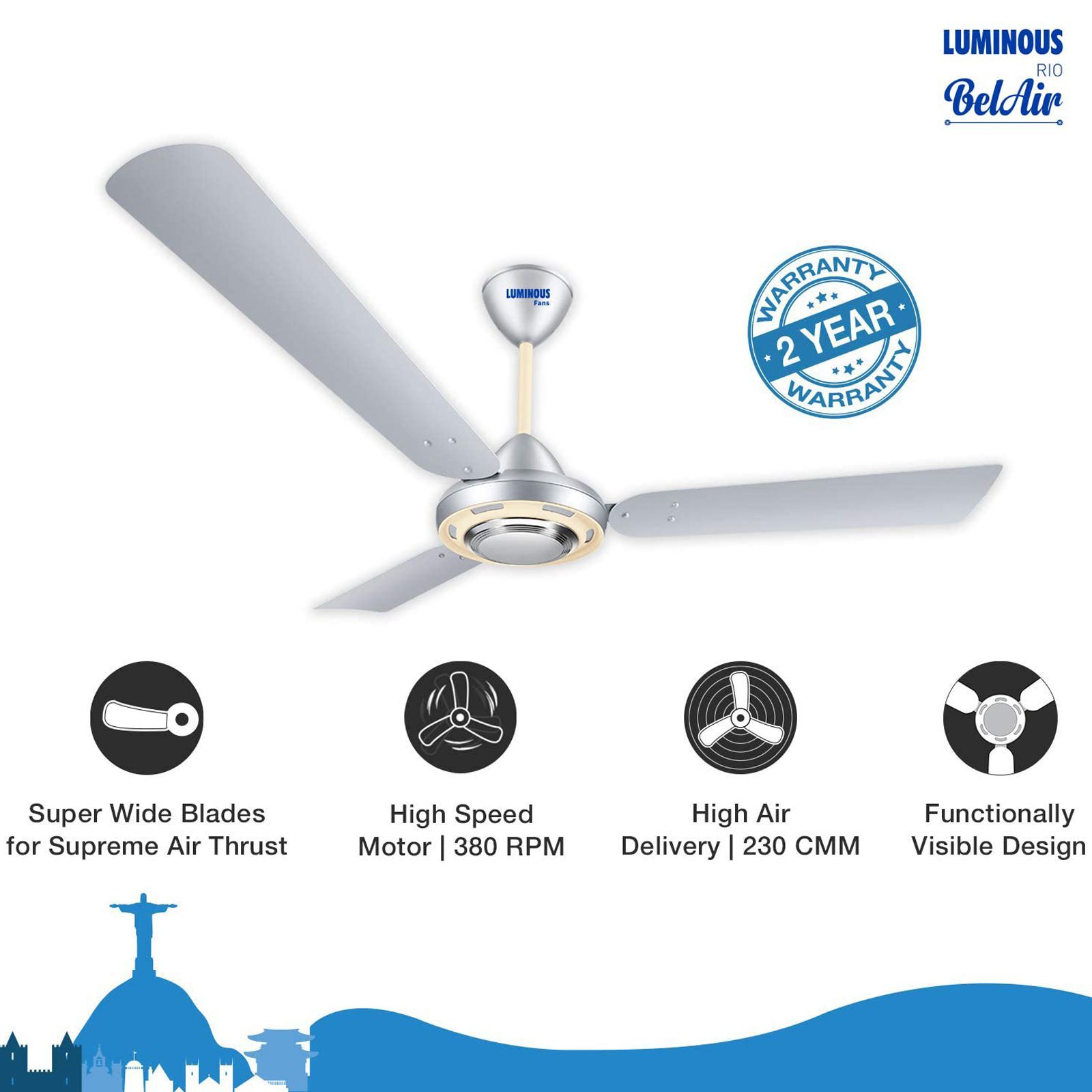 LUMINOUS Rio BelAir 2 Star 1200mm 3 Blade High Speed Ceiling Fan (Dust Repellent, Prata Silver) LUMINOUS Rio BelAir 2 Star 1200mm 3 Blade High Speed Ceiling Fan (Dust Repellent, Prata Silver)_5