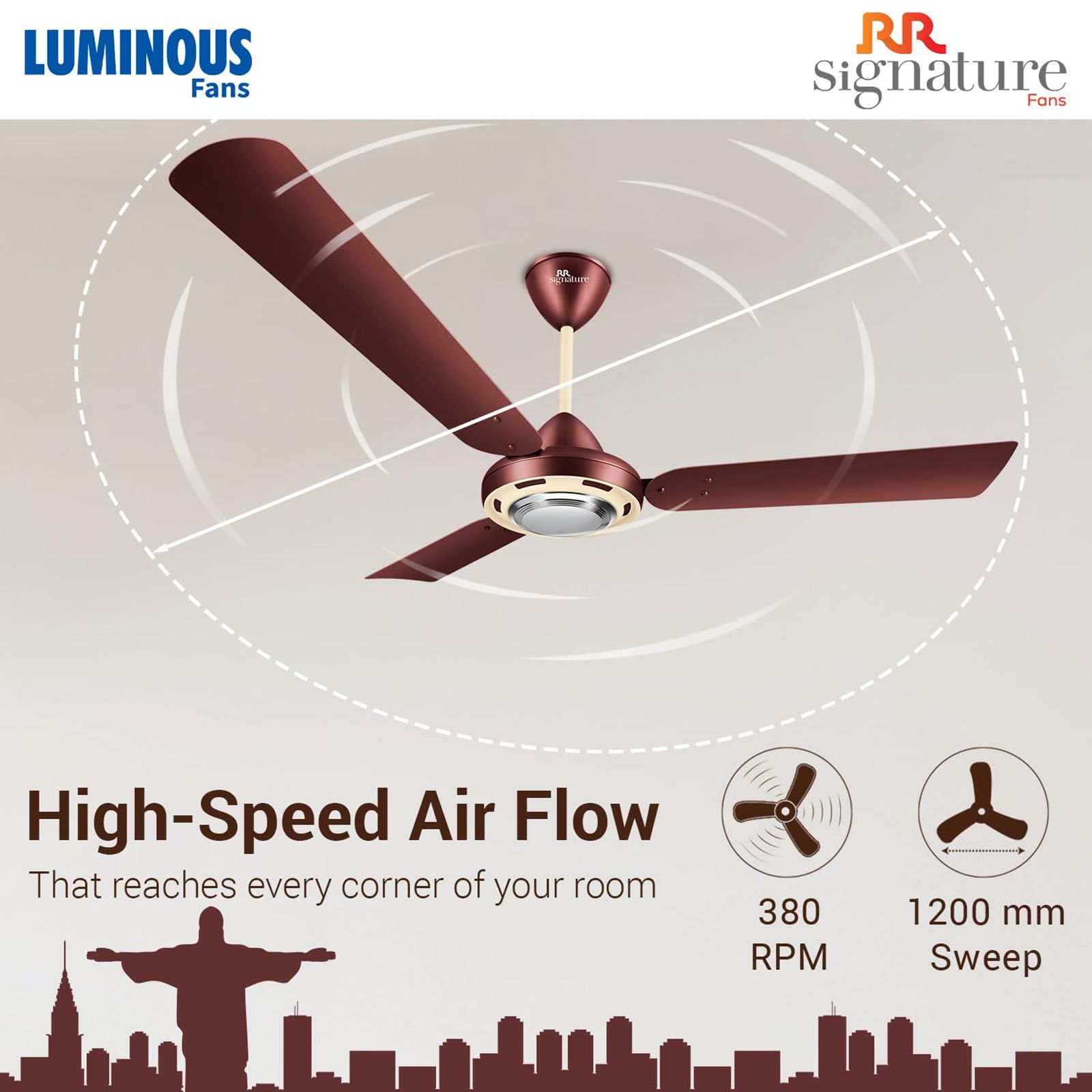 LUMINOUS Rio BelAir 2 Star 1200mm 3 Blade High Speed Ceiling Fan (Dust Repellent, Sangria Red)_6