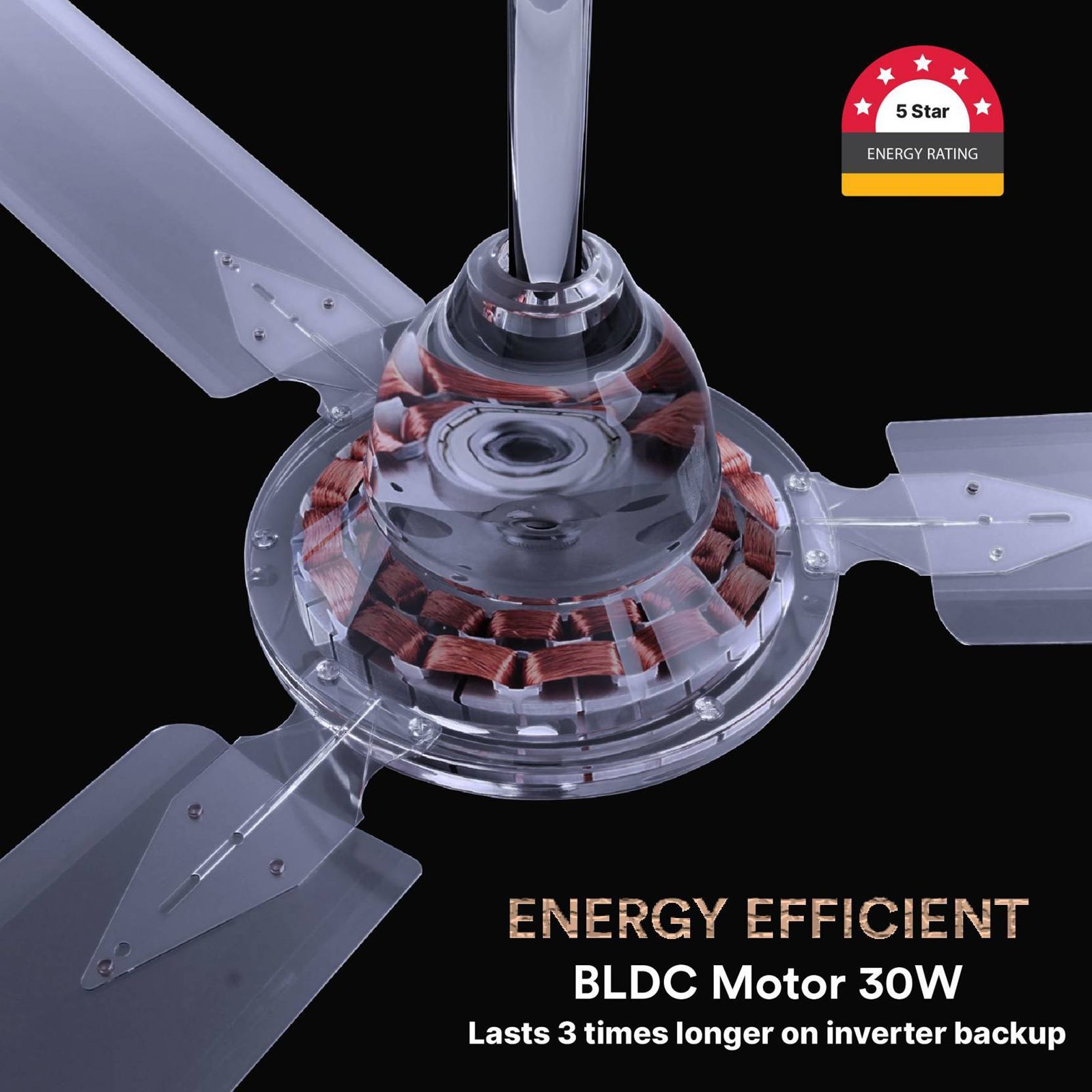 zunpulse Avian Plus 5 Star 1200mm 3 Blade BLDC Motor Ceiling Fan with Remote (Inverter Technology, Brown)_9