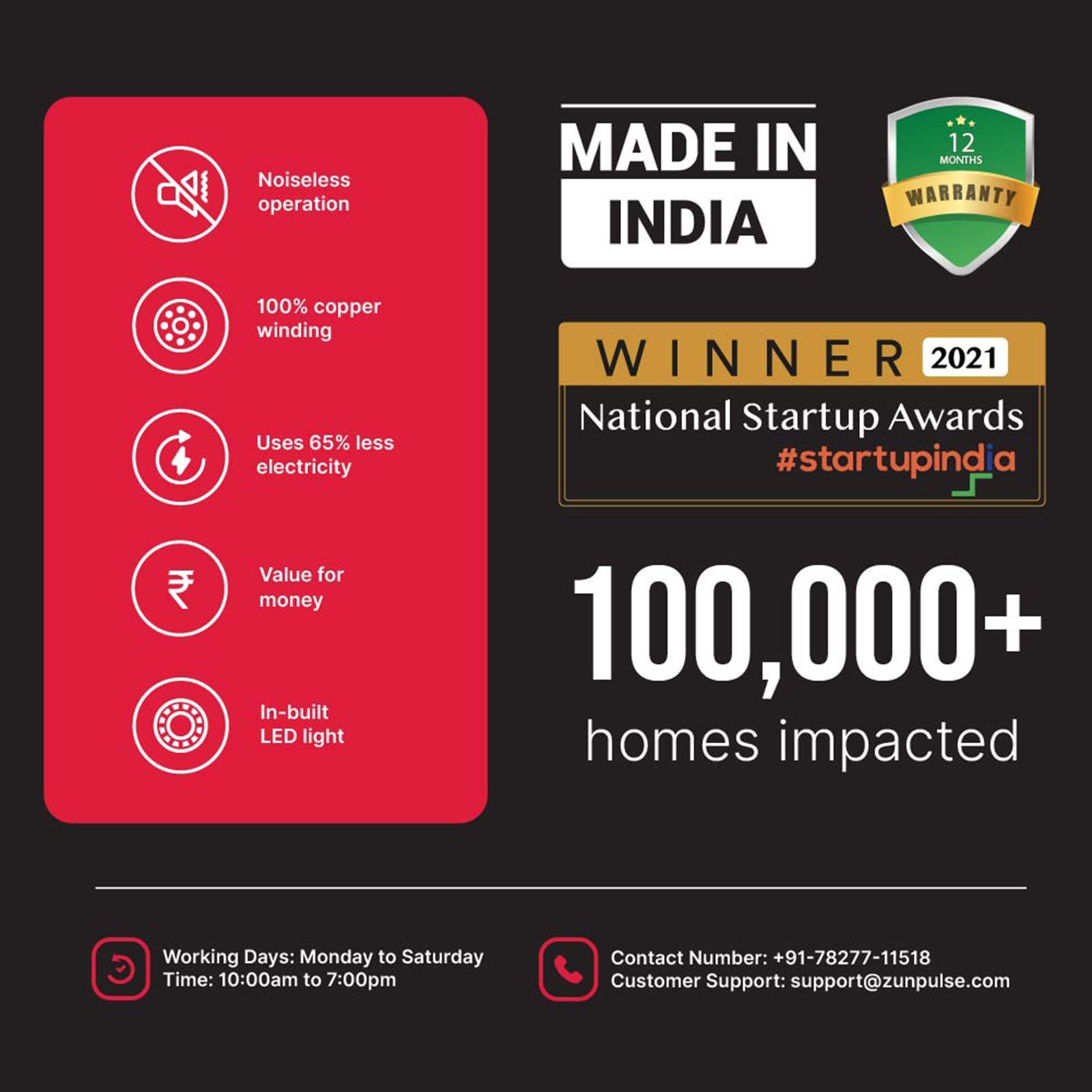 zunpulse Falco 5 Star 1200mm 3 Blade BLDC Motor Ceiling Fan with Remote (Inverter Technology, Brown)_6