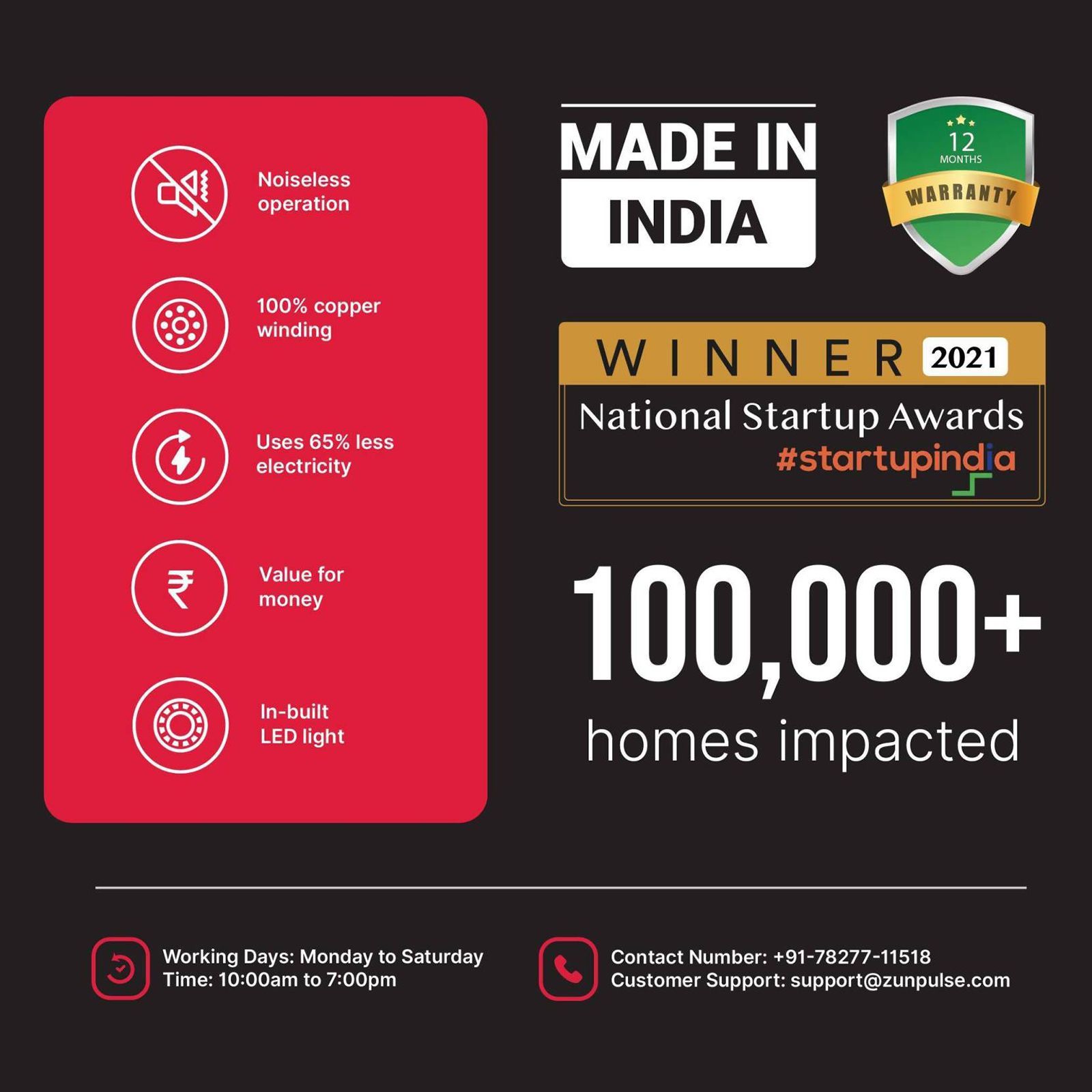 zunpulse Falco 5 Star 1200mm 3 Blade BLDC Motor Ceiling Fan with Remote (Inverter Technology, White)_7