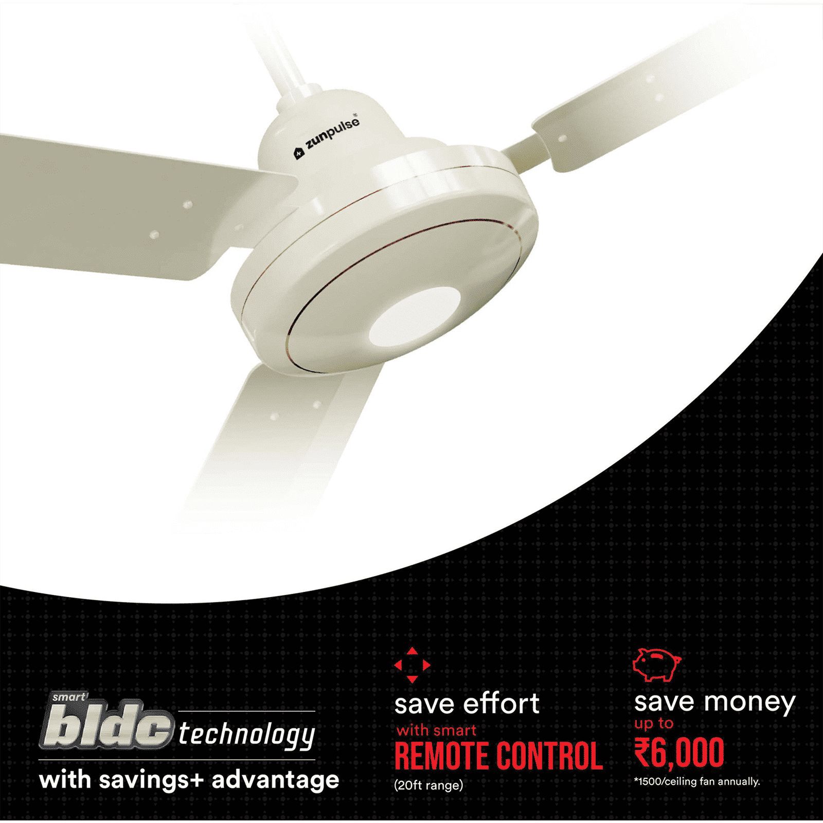 zunpulse Falco 5 Star 1200mm 3 Blade BLDC Motor Ceiling Fan with Remote (Inverter Technology, White)_8