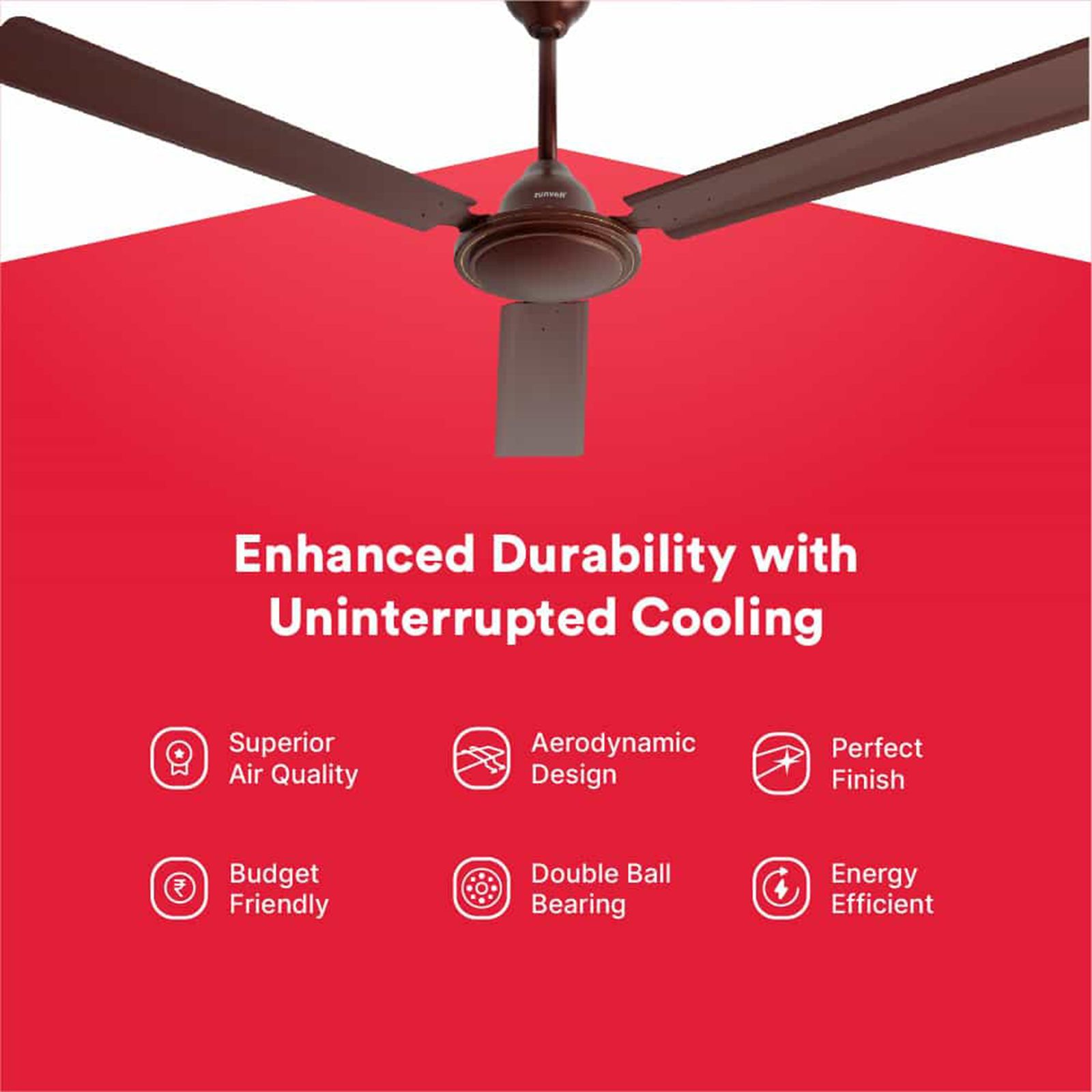 zunpulse Thundermax 1200mm 3 Blade Copper Motor Ceiling Fan (Low Power Consumption, Brown)_12