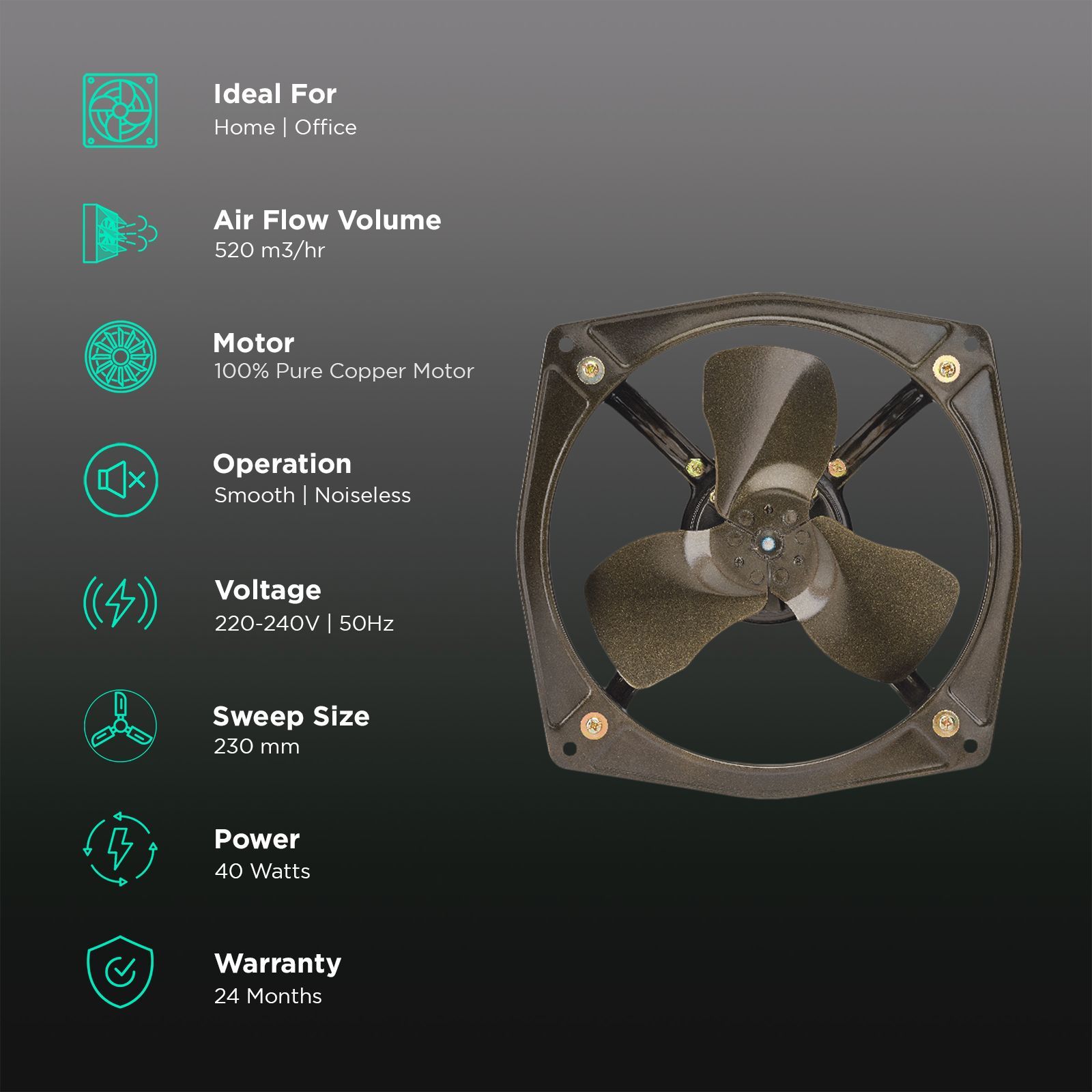 POLAR Clean Air 230mm Exhaust Fan (Air Metal Exhaust, Brown)_3