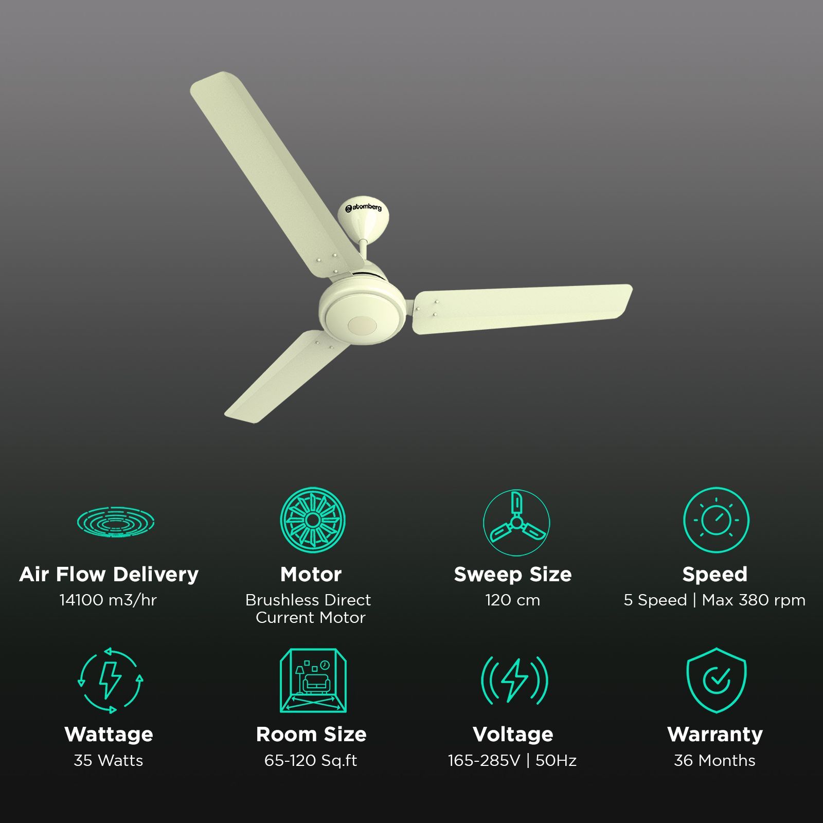 atomberg Efficio 5 Star 1200mm 3 Blade BLDC Motor Ceiling Fan with Remote (LED Indicator, Ivory) atomberg Efficio 5 Star 1200mm 3 Blade BLDC Motor Ceiling Fan with Remote (LED Indicator, Ivory)_3
