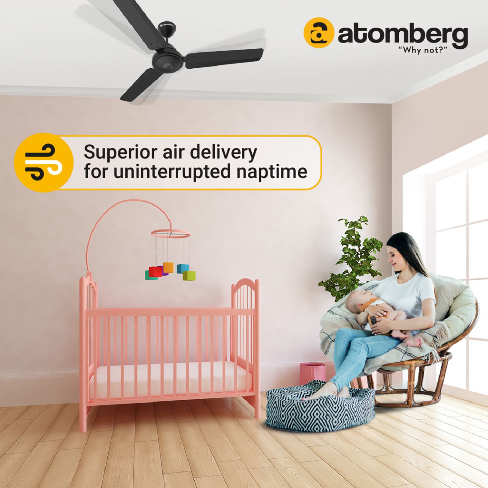 atomberg Efficio 5 Star 1200mm 3 Blade BLDC Motor Ceiling Fan with Remote (LED Indicator, Matt Black)_9