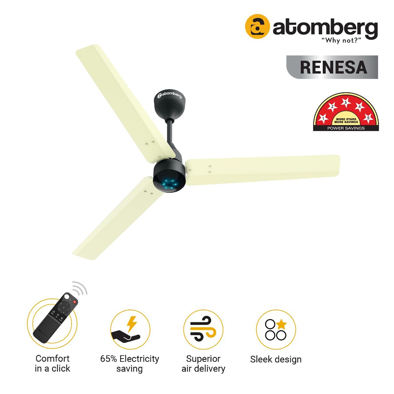 atomberg Renesa 5 Star 1200mm 3 Blade BLDC Motor Ceiling Fan with Remote (LED Speed Indicator, Ivory & Black) atomberg Renesa 5 Star 1200mm 3 Blade BLDC Motor Ceiling Fan with Remote (LED Speed Indicator, Ivory & Black)_10